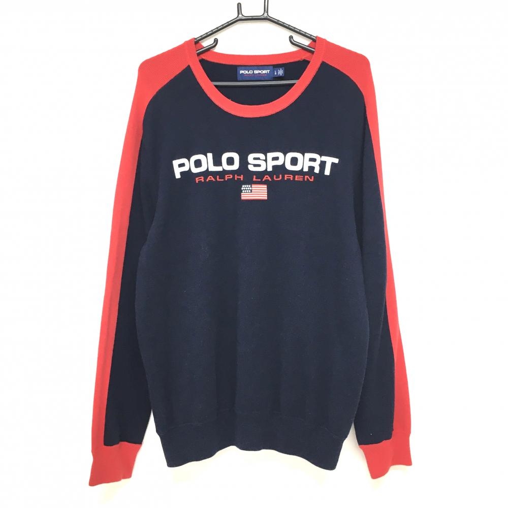 ラルフローレン セーター ネイビー×レッド バイカラー ロゴ刺しゅう メンズ LG ゴルフウェア Ralph Lauren