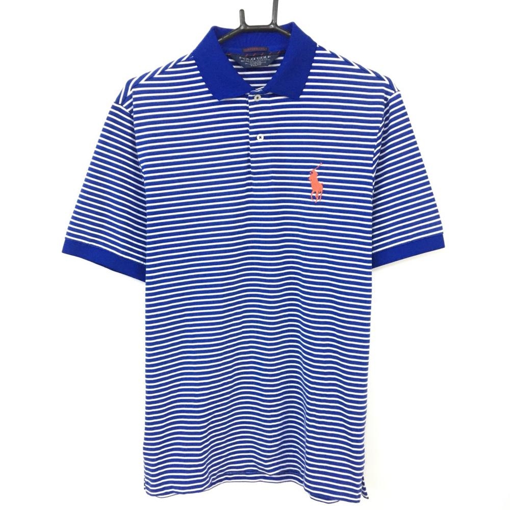 【美品】Ralph Lauren ポロゴルフ ラルフローレン 半袖ポロシャツ ブルー×白 ビッグポニー PROFIT メンズ S ゴルフウェア
