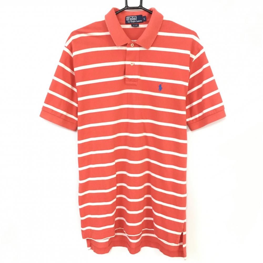 Ralph Lauren ポロbyラルフローレン 半袖ポロシャツ レッド×白 ボーダー コットン100％  メンズ L ゴルフウェア