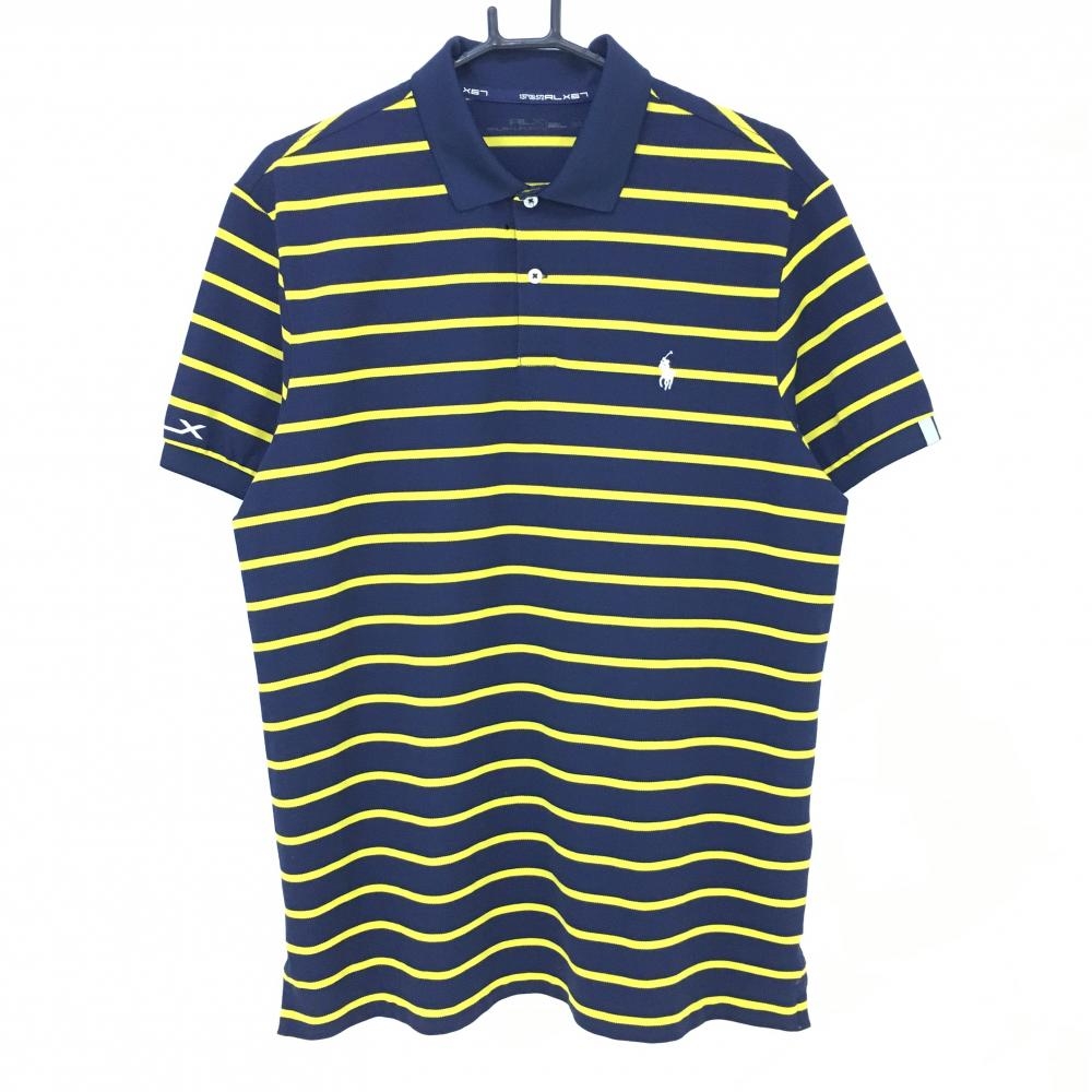 【超美品】RLXラルフローレン 半袖ポロシャツ ネイビー×イエロー ボーダー  メンズ L ゴルフウェア Ralph Lauren