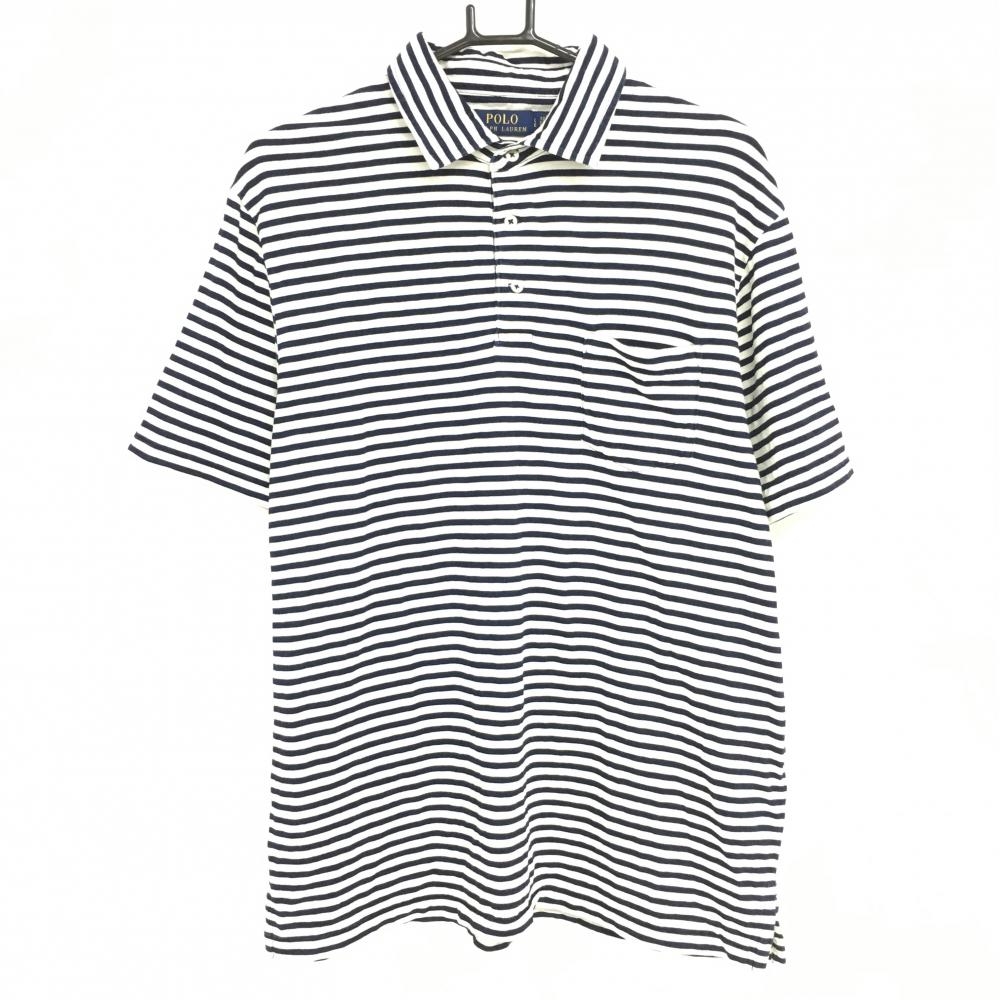 ポロラルフローレン 半袖ポロシャツ 白×ネイビー ボーダー コットン100％  メンズ LG ゴルフウェア Ralph Lauren