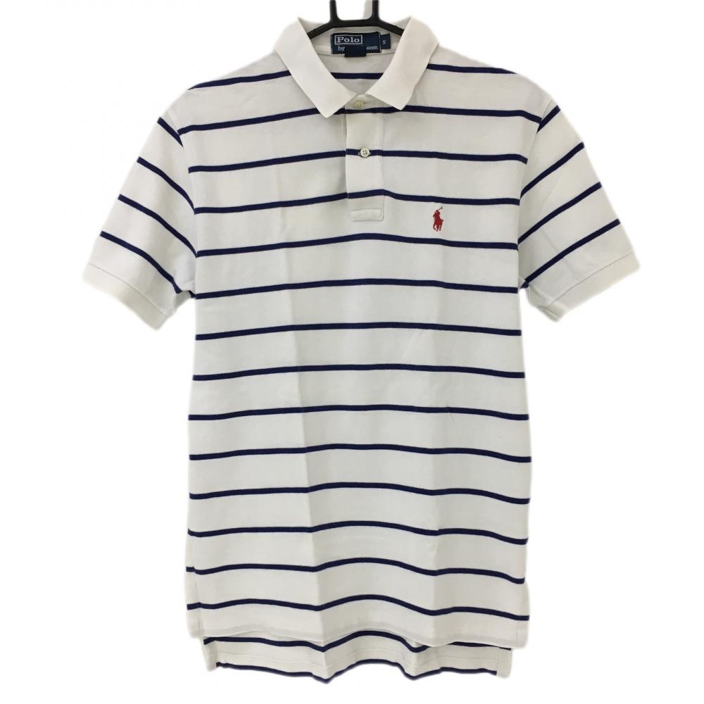 ポロbyラルフローレン 半袖ポロシャツ 白×ブルー ボーダー メンズ S ゴルフウェア Ralph Lauren