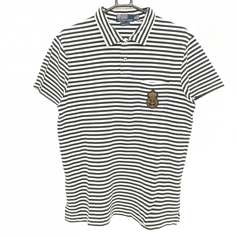 【美品】ポロbyラルフローレン 半袖ポロシャツ 白×黒 ボーダー メンズ LL ゴルフウェア Ralph Lauren