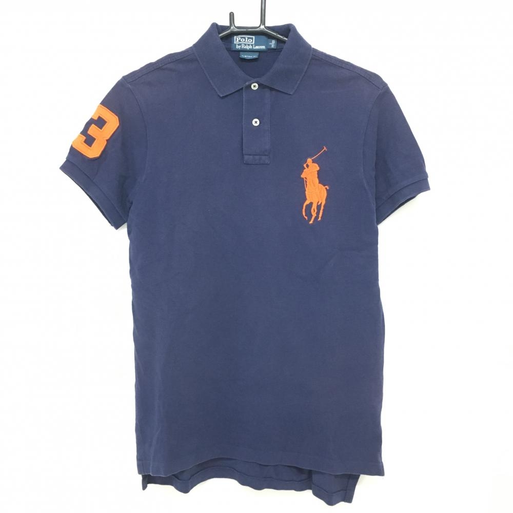 ポロbyラルフローレン 半袖ポロシャツ ネイビー×オレンジ ビックポニー コットン100％  メンズ S ゴルフウェア Ralph Lauren