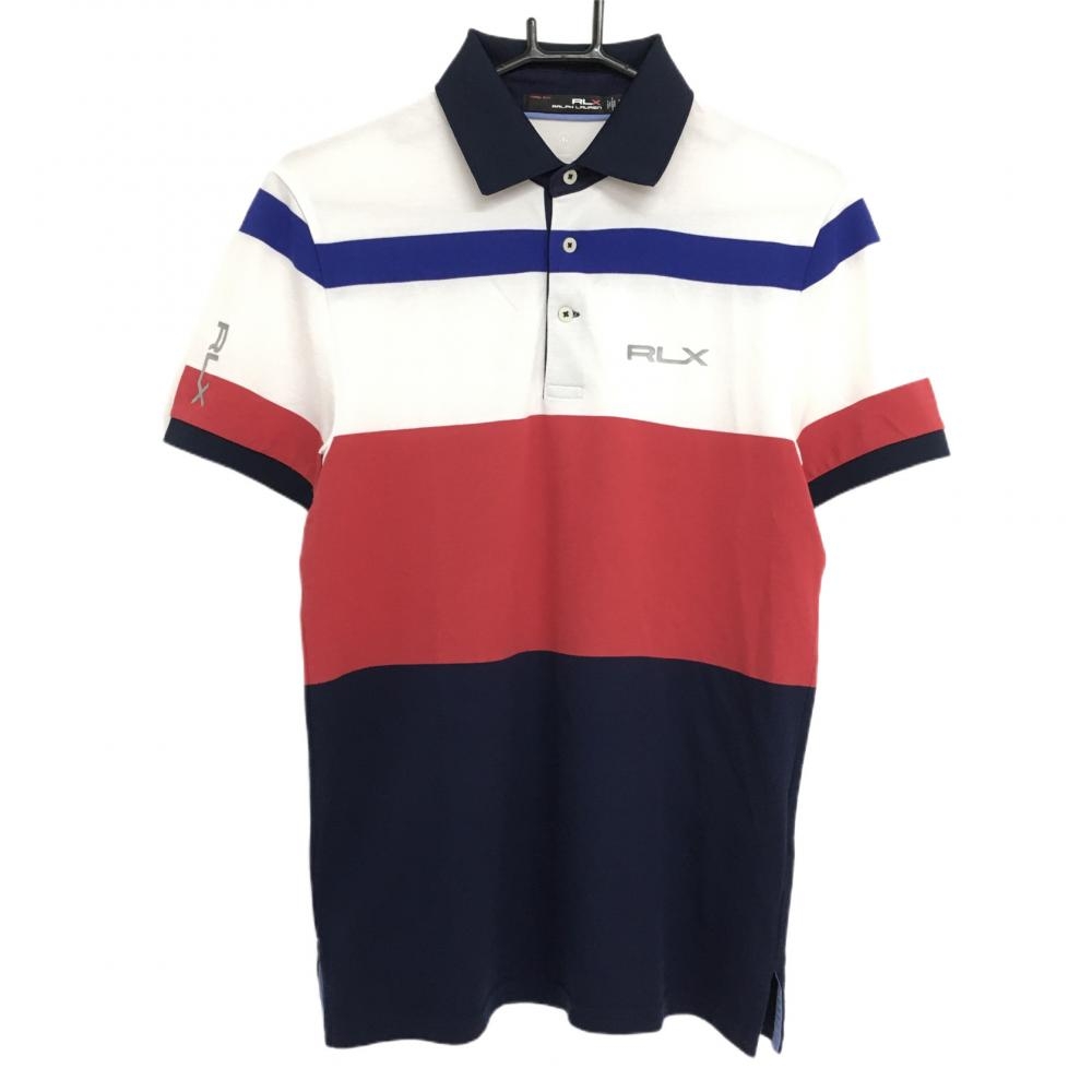 【超美品】RLXラルフローレン 半袖ポロシャツ 白×レッド×ネイビー ボーダー  メンズ SP ゴルフウェア Ralph Lauren