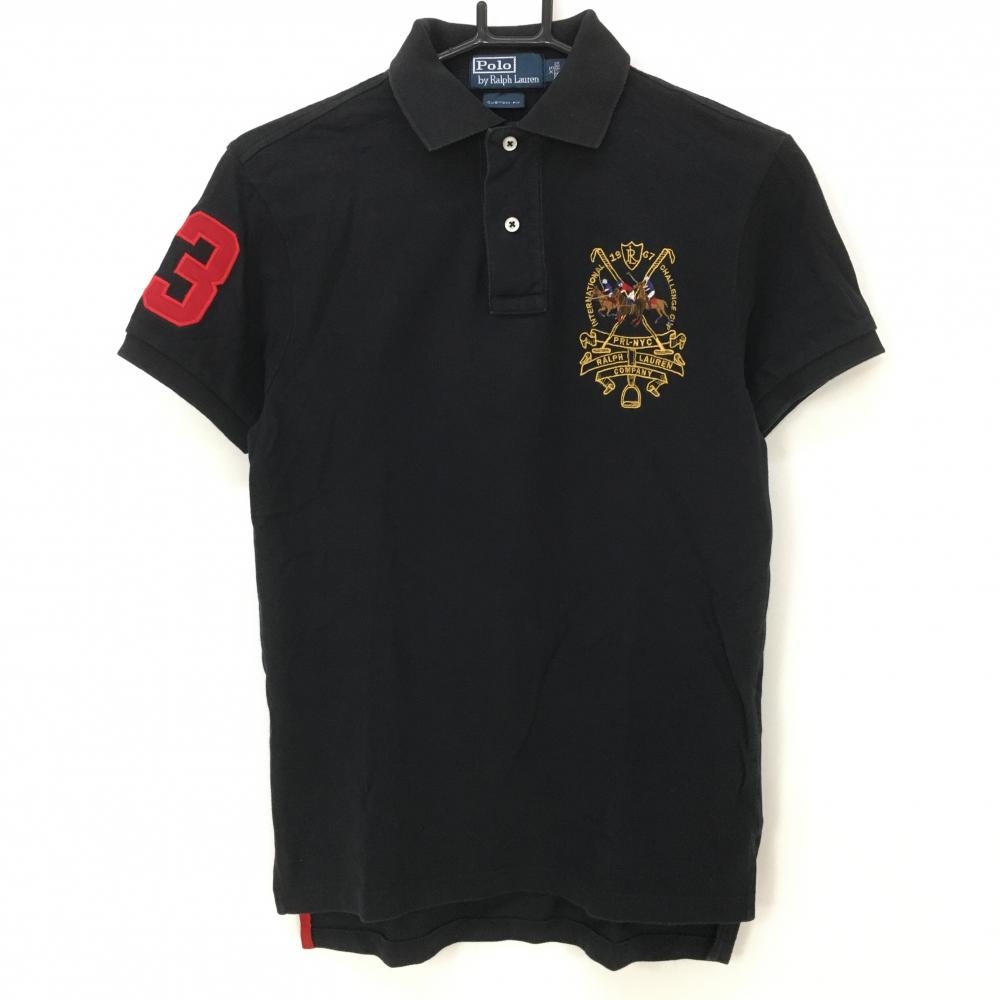ポロbyラルフローレン 半袖ポロシャツ 黒×ブラウン ビックポニー刺しゅう メンズ XS ゴルフウェア Ralph Lauren