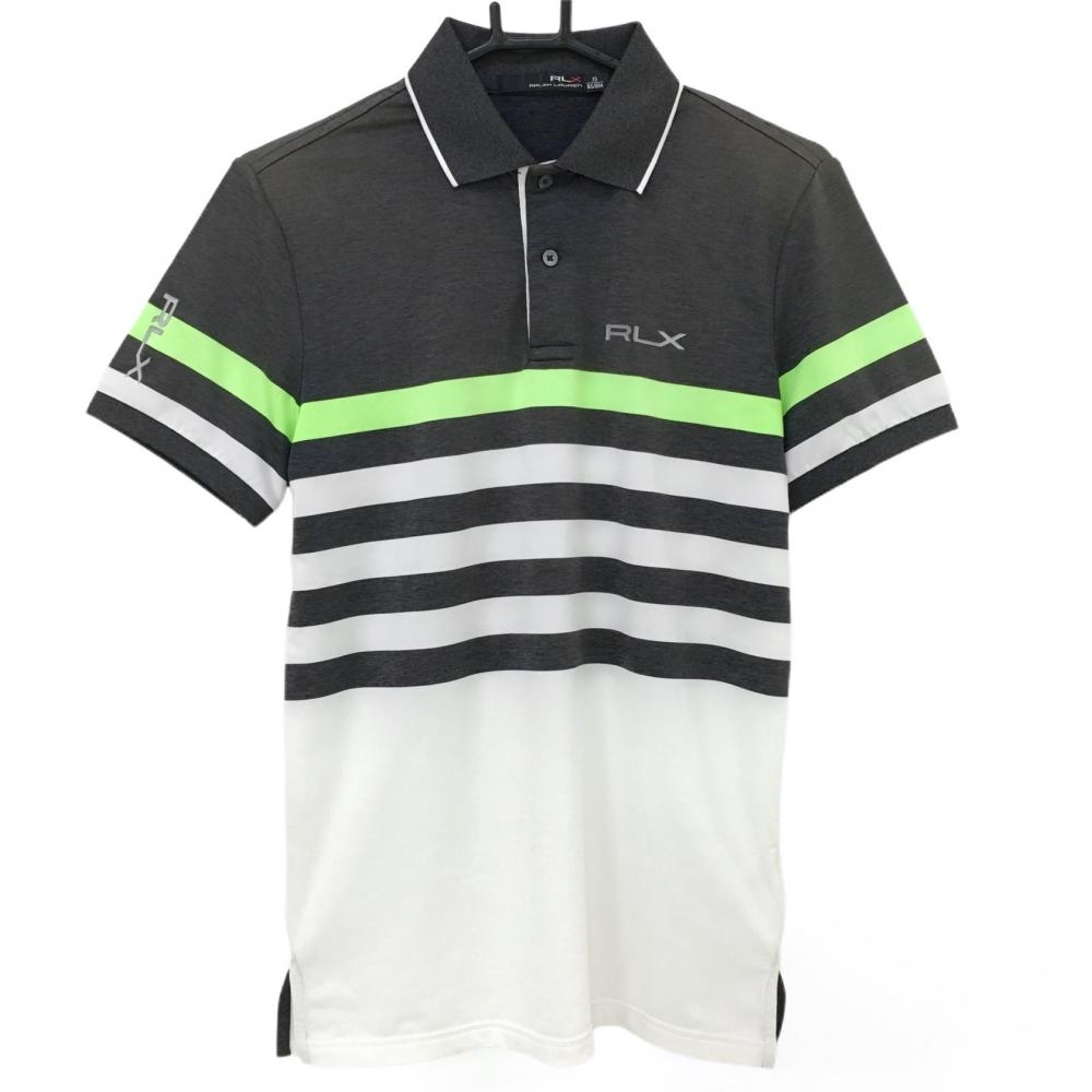 RLXラルフローレン 半袖ポロシャツ グレー×白 一部ボーダー 胸元ロゴ  メンズ XS ゴルフウェア Ralph Lauren
