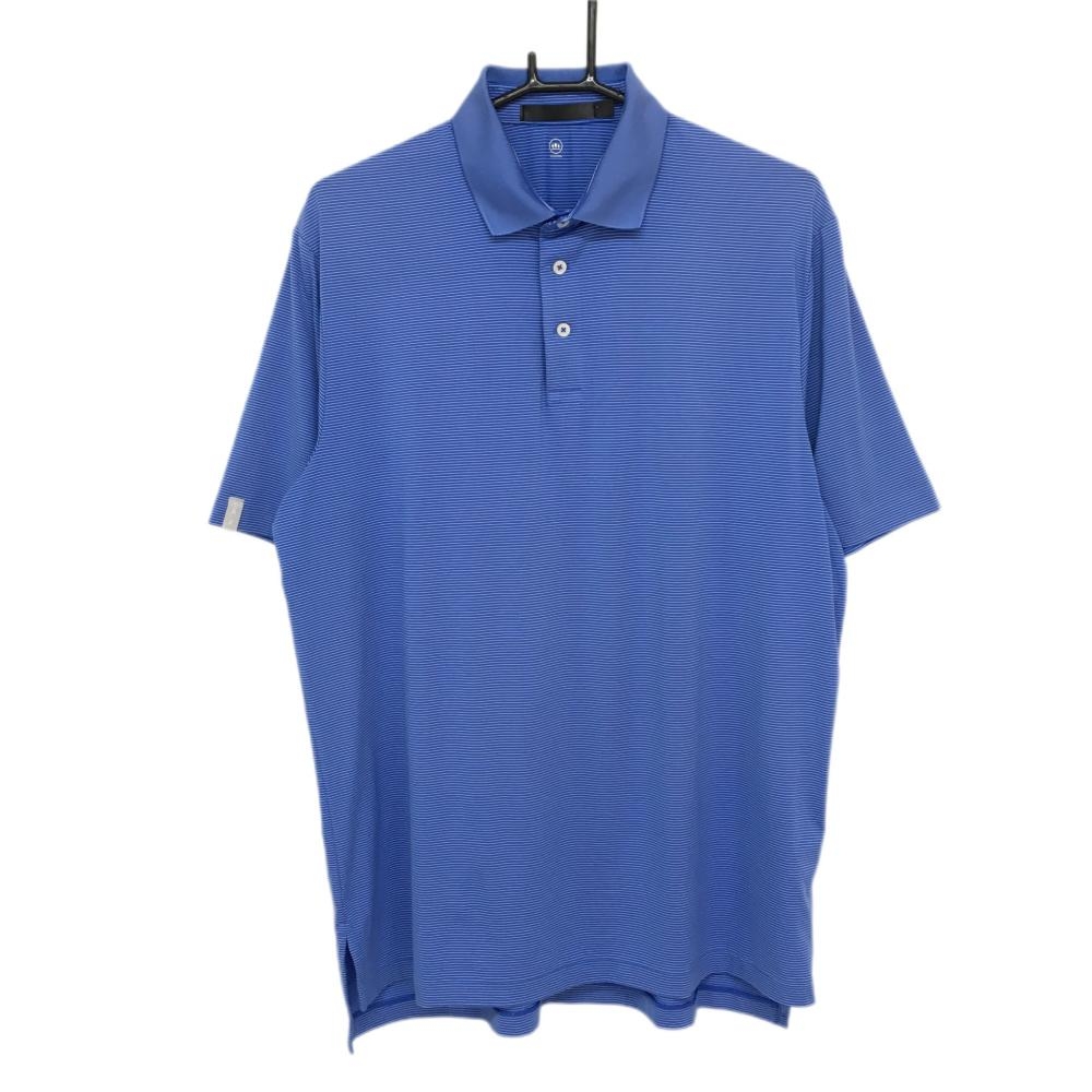 RLXラルフローレン 半袖ポロシャツ ブルー×白 ボーダー柄 袖ロゴ メンズ M ゴルフウェア Ralph Lauren