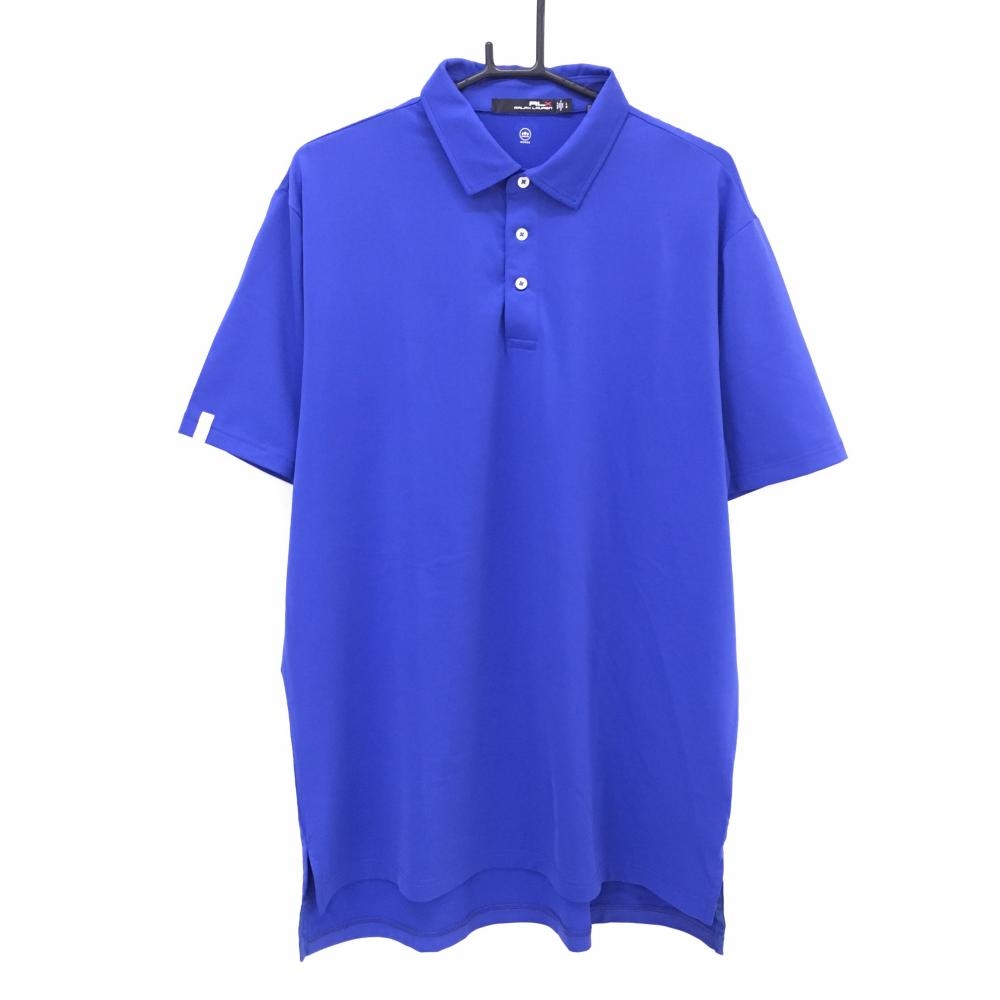 【美品】RLXラルフローレン 半袖ポロシャツ ブルー 袖ロゴ ストレッチ メンズ LG ゴルフウェア Ralph Lauren