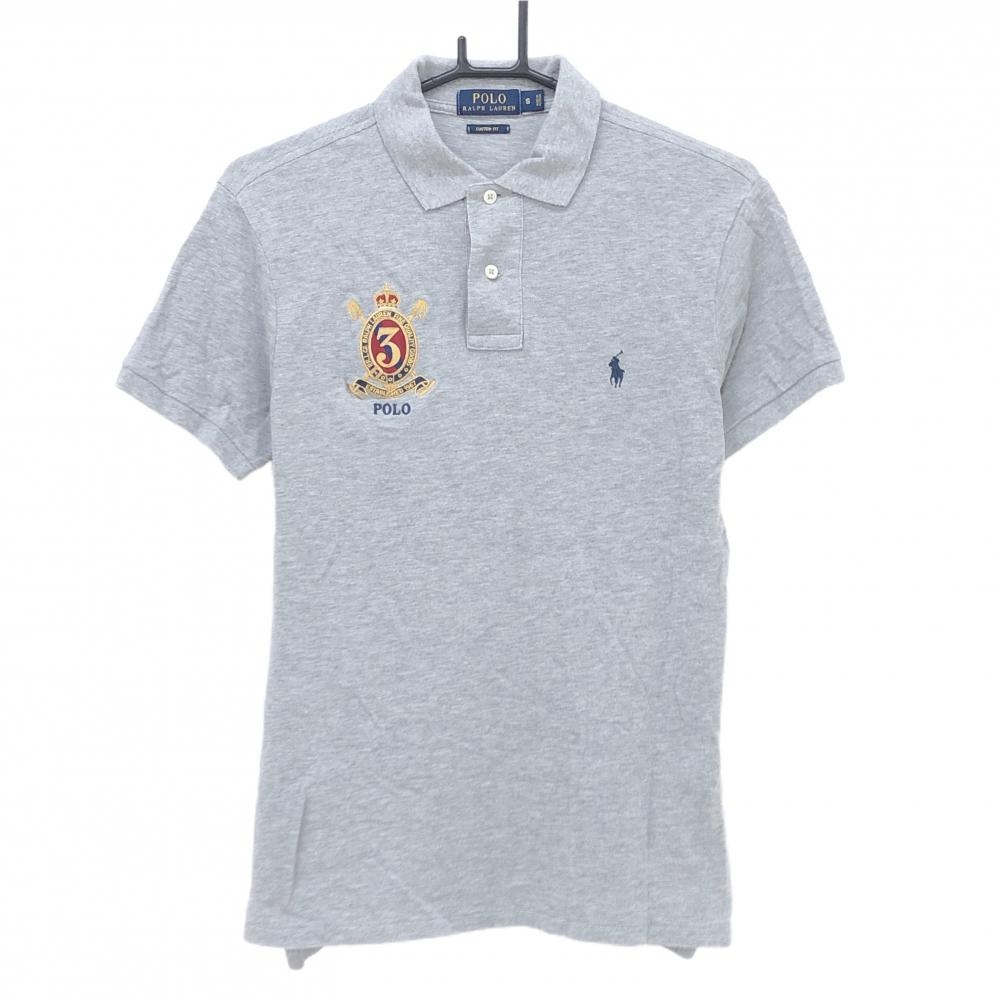 【美品】ポロラルフローレン 半袖ポロシャツ グレー ロゴ刺しゅう  メンズ S ゴルフウェア Ralph Lauren