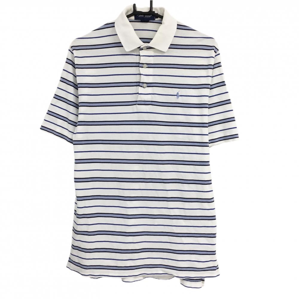 ポロゴルフ 半袖ポロシャツ 白×ライトブルー ボーダー  メンズ M ゴルフウェア Ralph Lauren