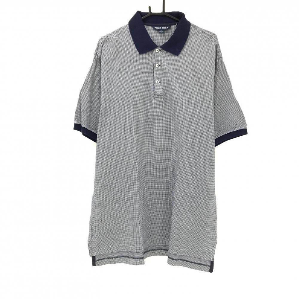 【美品】ポロゴルフ 半袖ポロシャツ 白×ネイビー 千鳥格子 メンズ L ゴルフウェア 大きいサイズ Ralph Lauren
