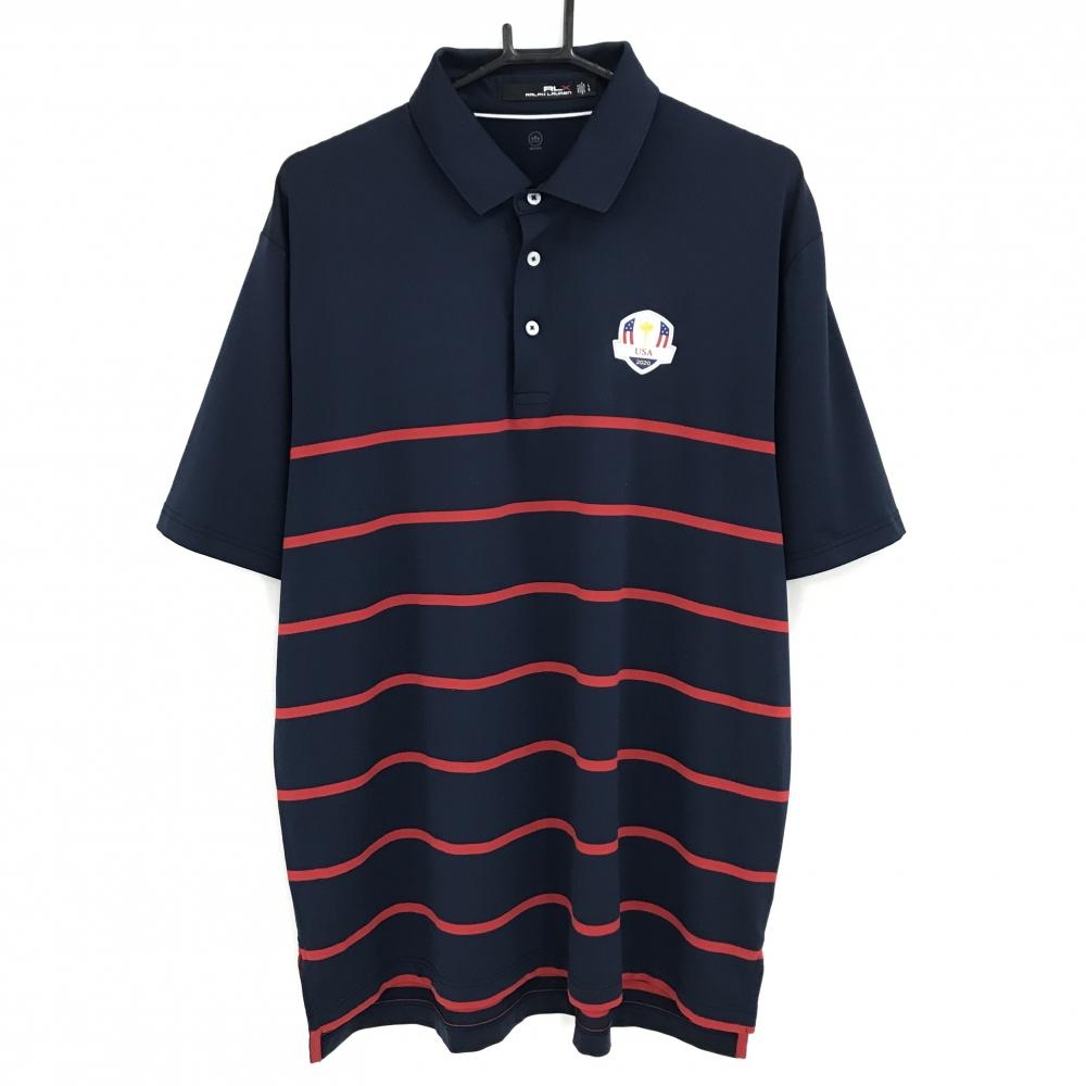 【美品】RLXラルフローレン 半袖ポロシャツ ネイビー×レッド ボーダー メンズ LG ゴルフウェア Ralph Lauren