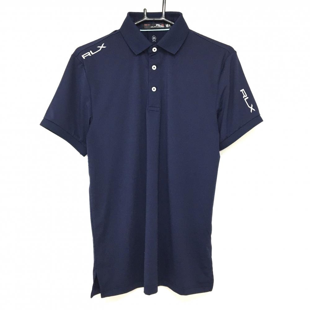 【超美品】RLXラルフローレン 半袖ポロシャツ 半ポロ ネイビー 肩ロゴプリント  メンズ XS ゴルフウェア Ralph Lauren