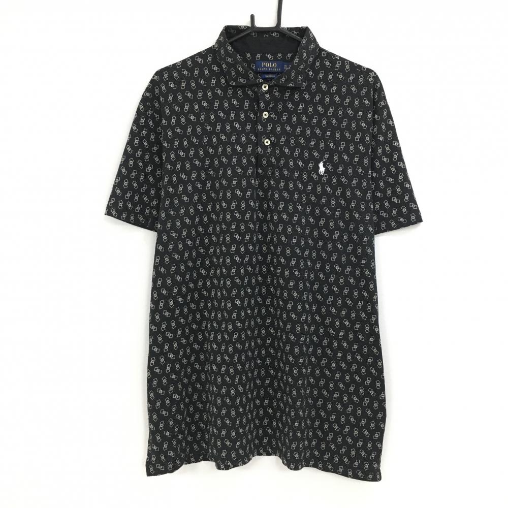 【美品】ポロラルフローレン 半袖ポロシャツ 黒×白 総柄  メンズ XL TG ゴルフウェア Ralph Lauren
