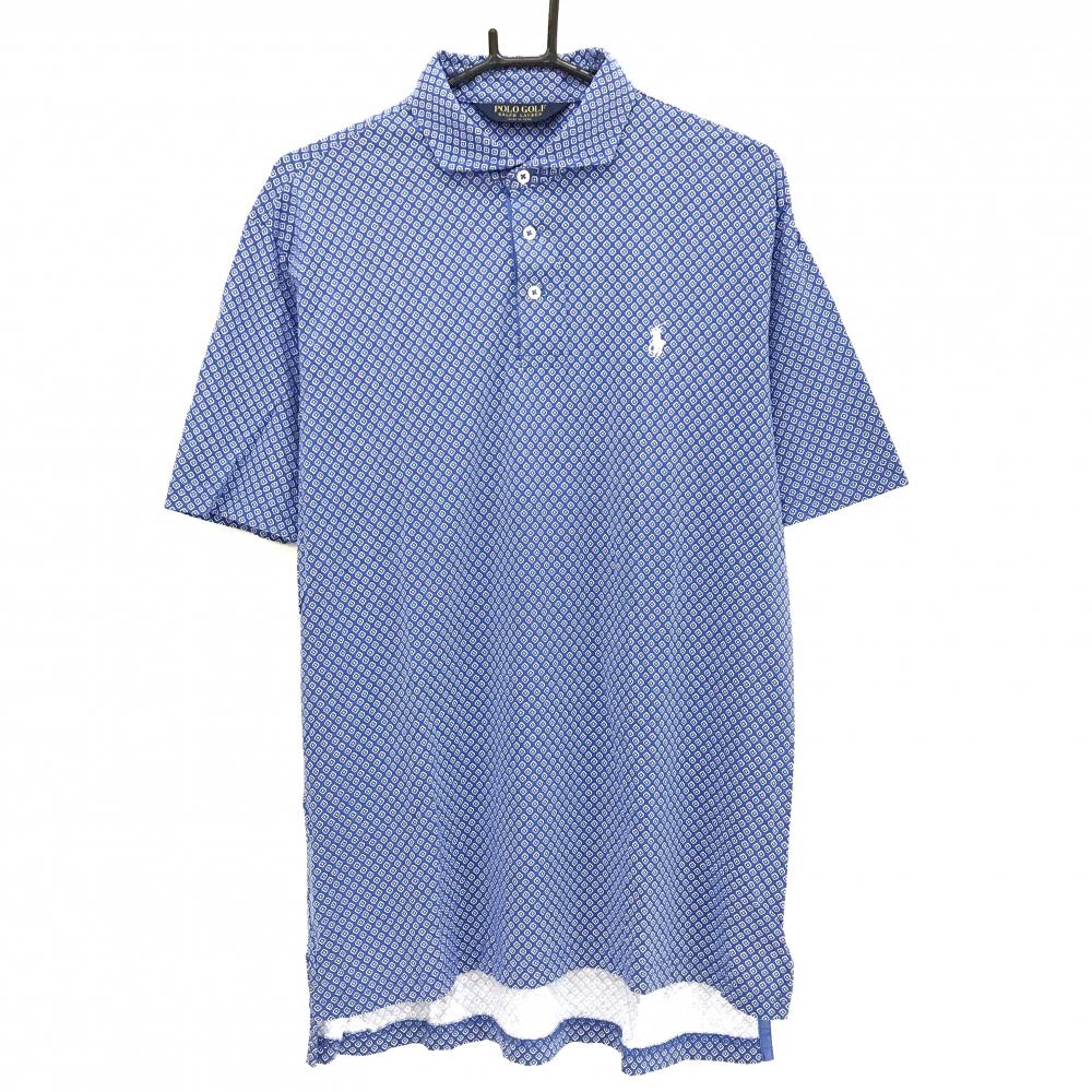 【超美品】ポロゴルフ 半袖ポロシャツ ブルー×白 総柄 ポニー刺しゅう  メンズ M ゴルフウェア Ralph Lauren
