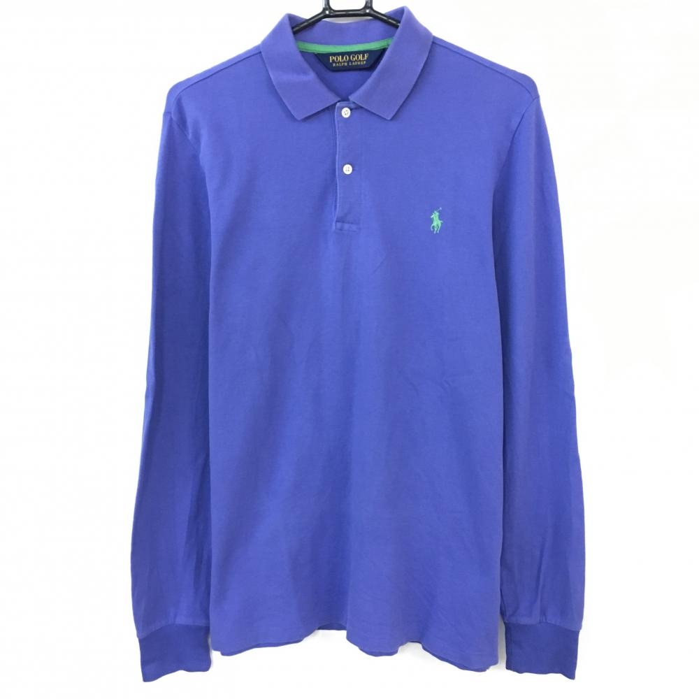 Ralph Lauren ラルフローレン 長袖ポロシャツ ブルーパープル×グリーン ロゴ刺しゅう メンズ M 175/96A ゴルフウェア