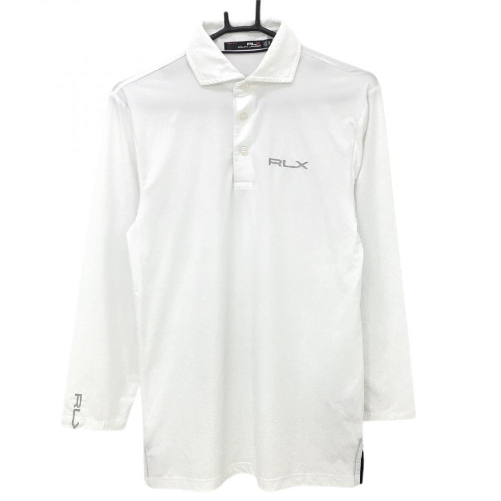 RLXラルフローレン 長袖ポロシャツ 白×シルバー シンプル 胸元ロゴ  メンズ XS ゴルフウェア Ralph Lauren