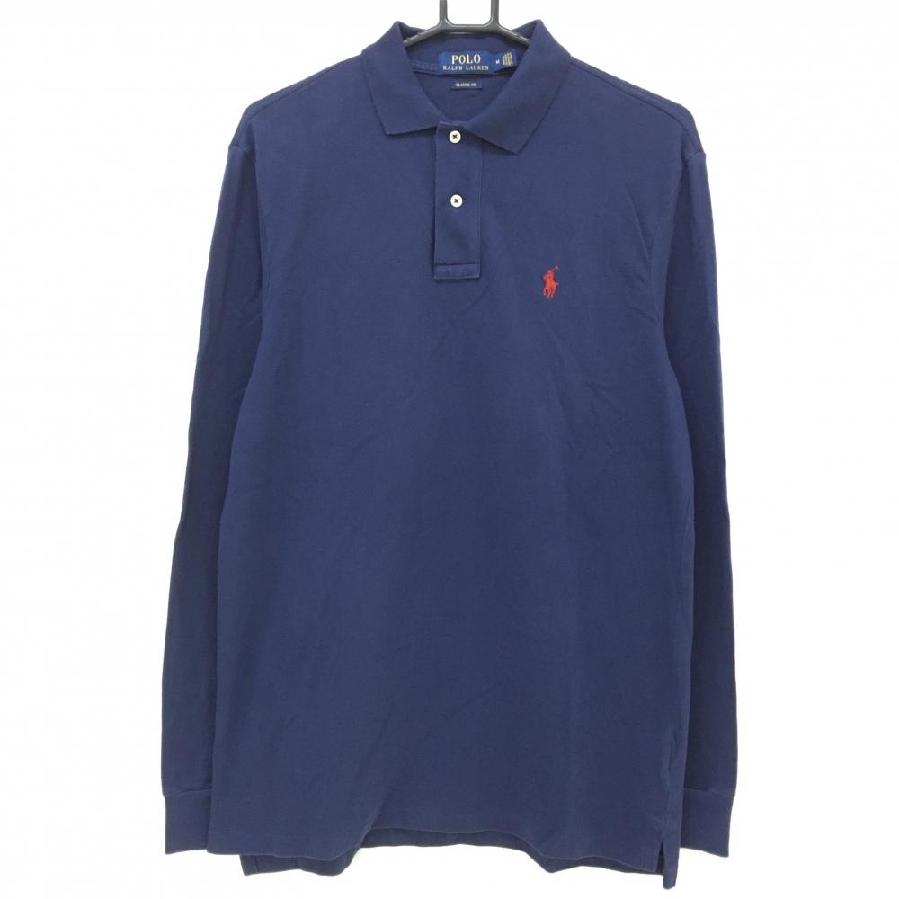 ポロラルフローレン 長袖ポロシャツ ネイビー ロゴレッド メンズ M ゴルフウェア Ralph Lauren