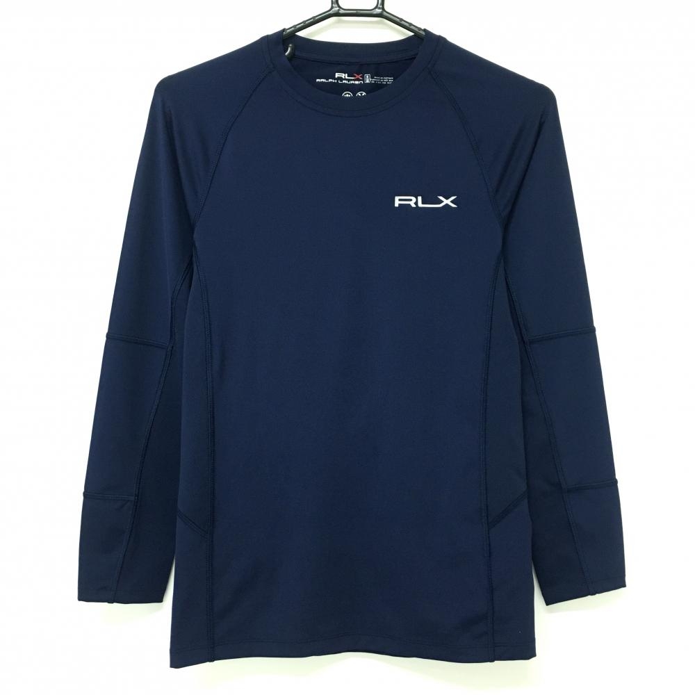 【美品】RLXラルフローレン インナーシャツ ネイビー×シルバー ロゴプリント メンズ XS ゴルフウェア Ralph Lauren
