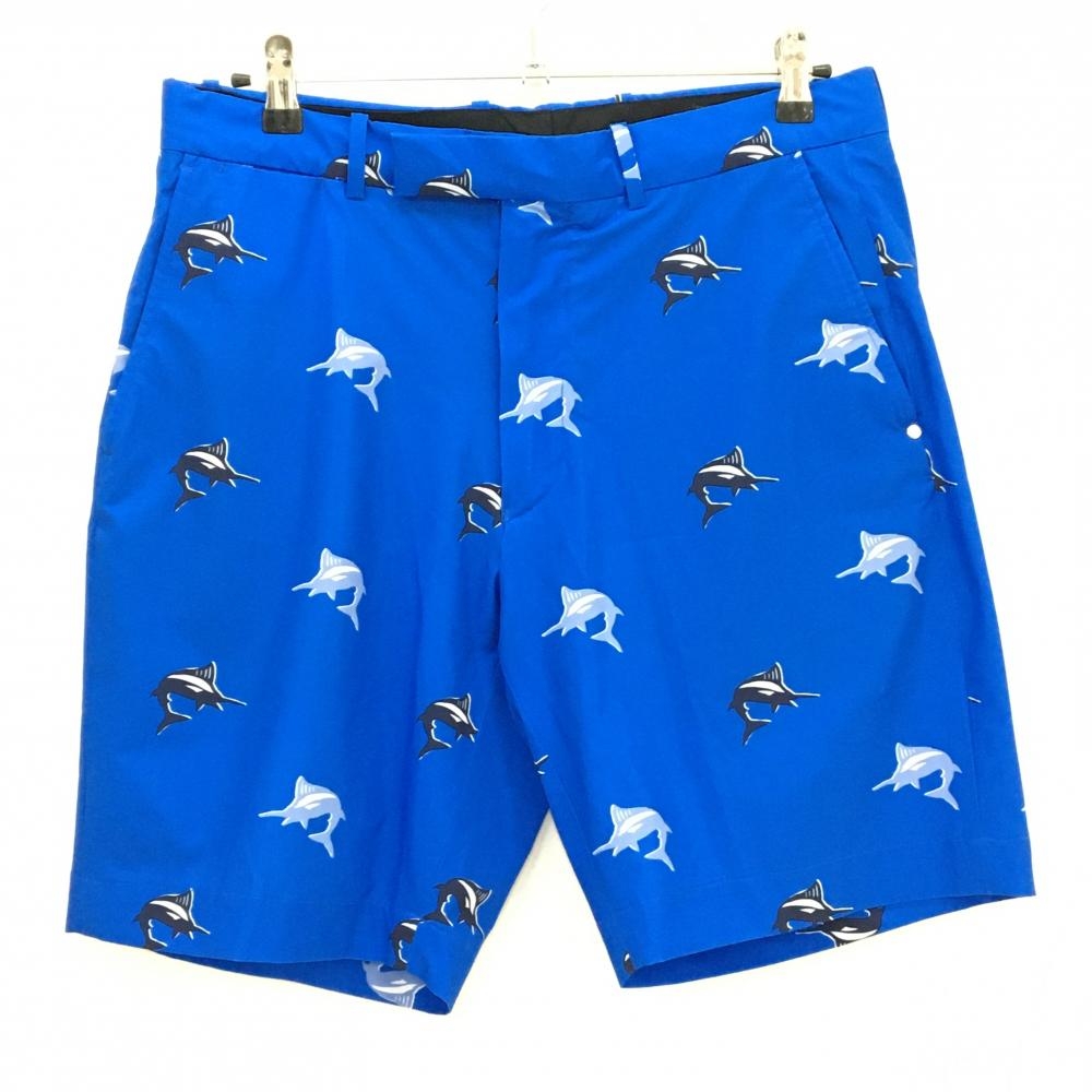 ラルフローレン ハーフパンツ ブルー×ネイビー カジキ総柄 ストレッチ メンズ 32 ゴルフウェア Ralph Lauren