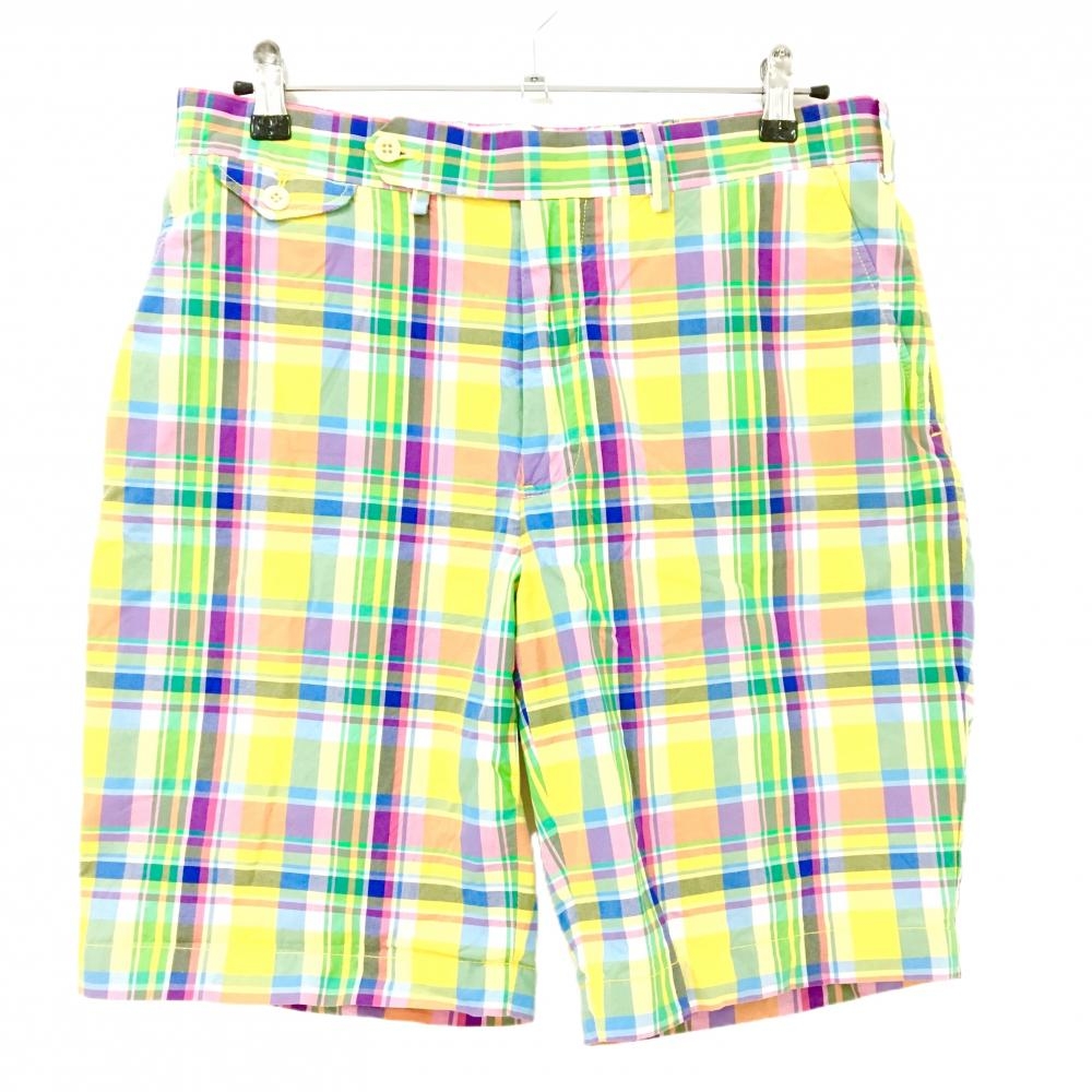 【超美品】ポロゴルフ ハーフパンツ イエロー×マルチカラー チェック コットン100％ メンズ 32 ゴルフウェア Ralph Lauren