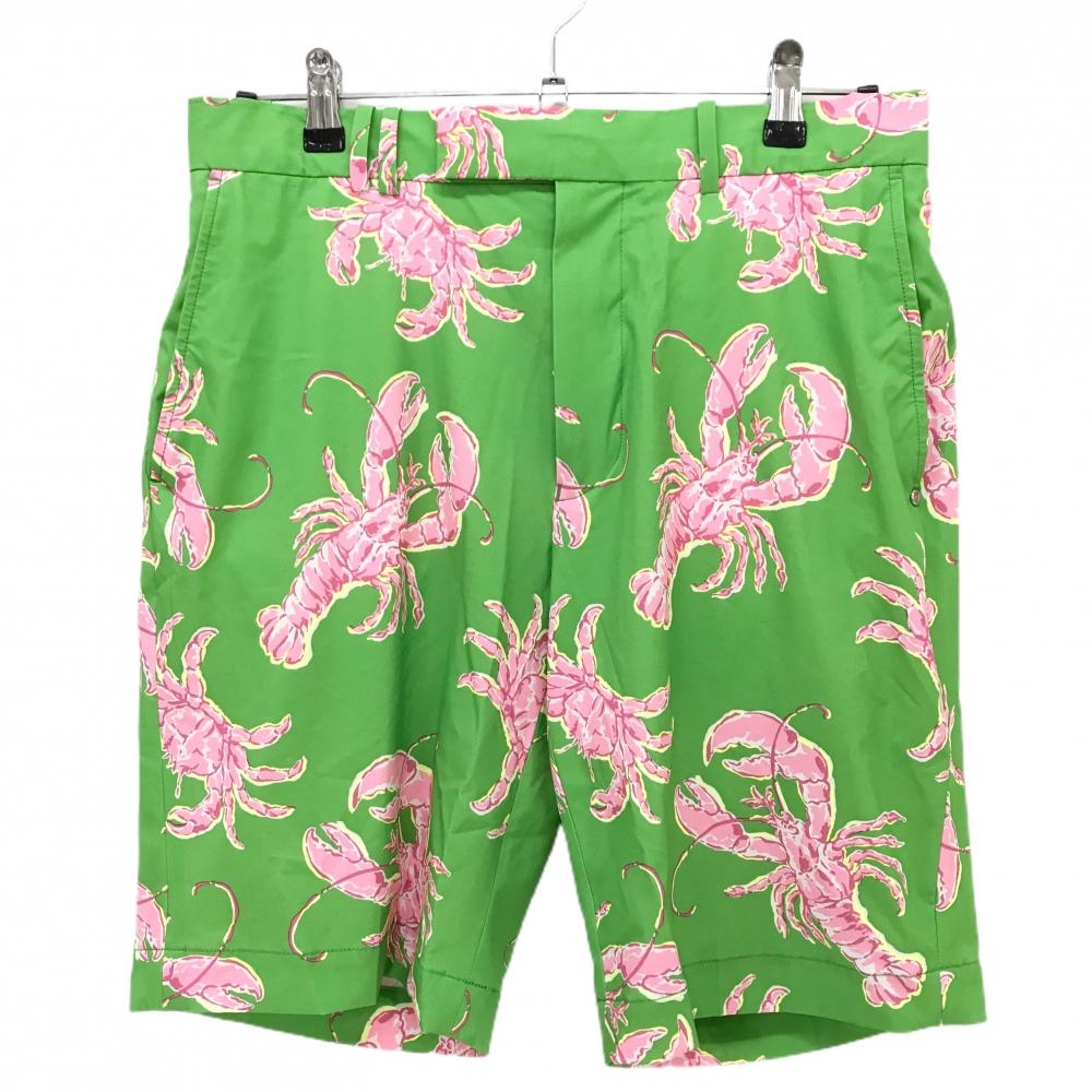 【美品】RLXラルフローレン ハーフパンツ グリーン×ピンク 総柄 カニ ザリガニ ストレッチ  メンズ 30 ゴルフウェア Ralph Lauren