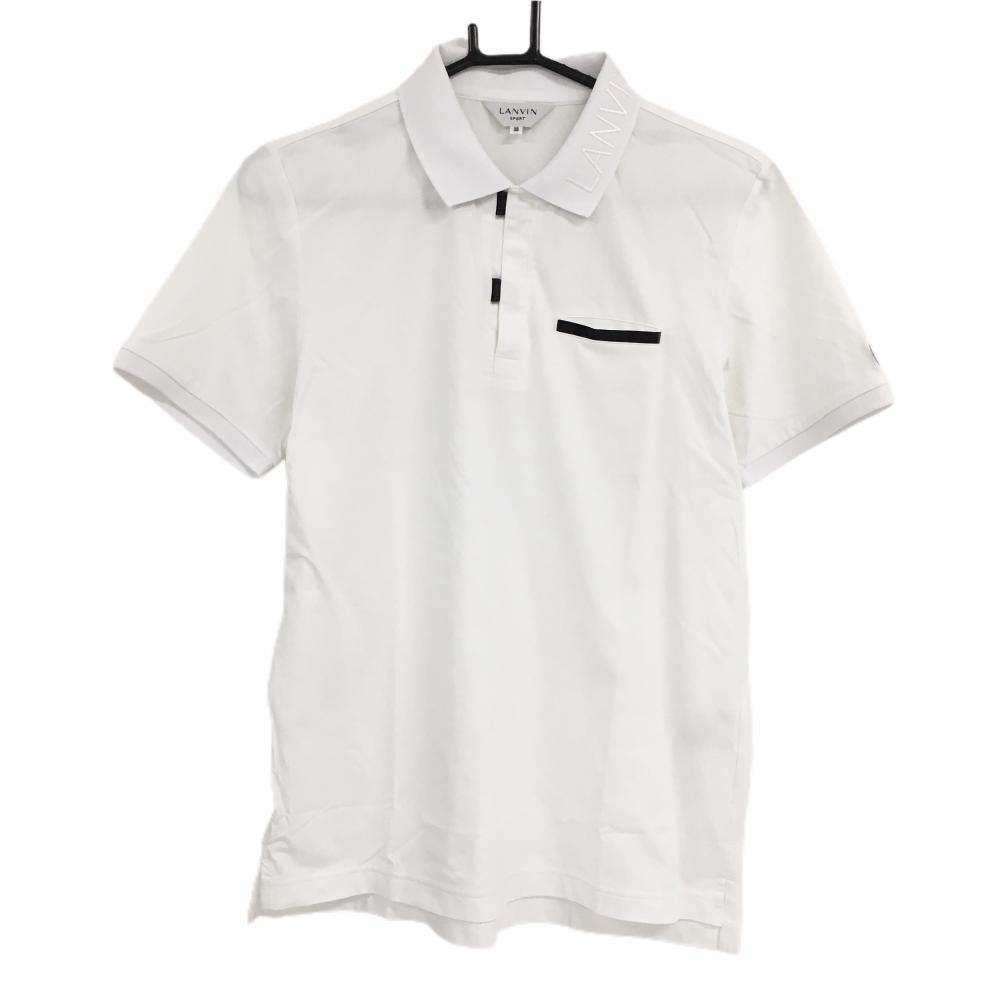【美品】ランバンスポール 半袖ポロシャツ 白 襟ロゴ 胸ポケット メンズ 38(M) ゴルフウェア LANVIN SPORT