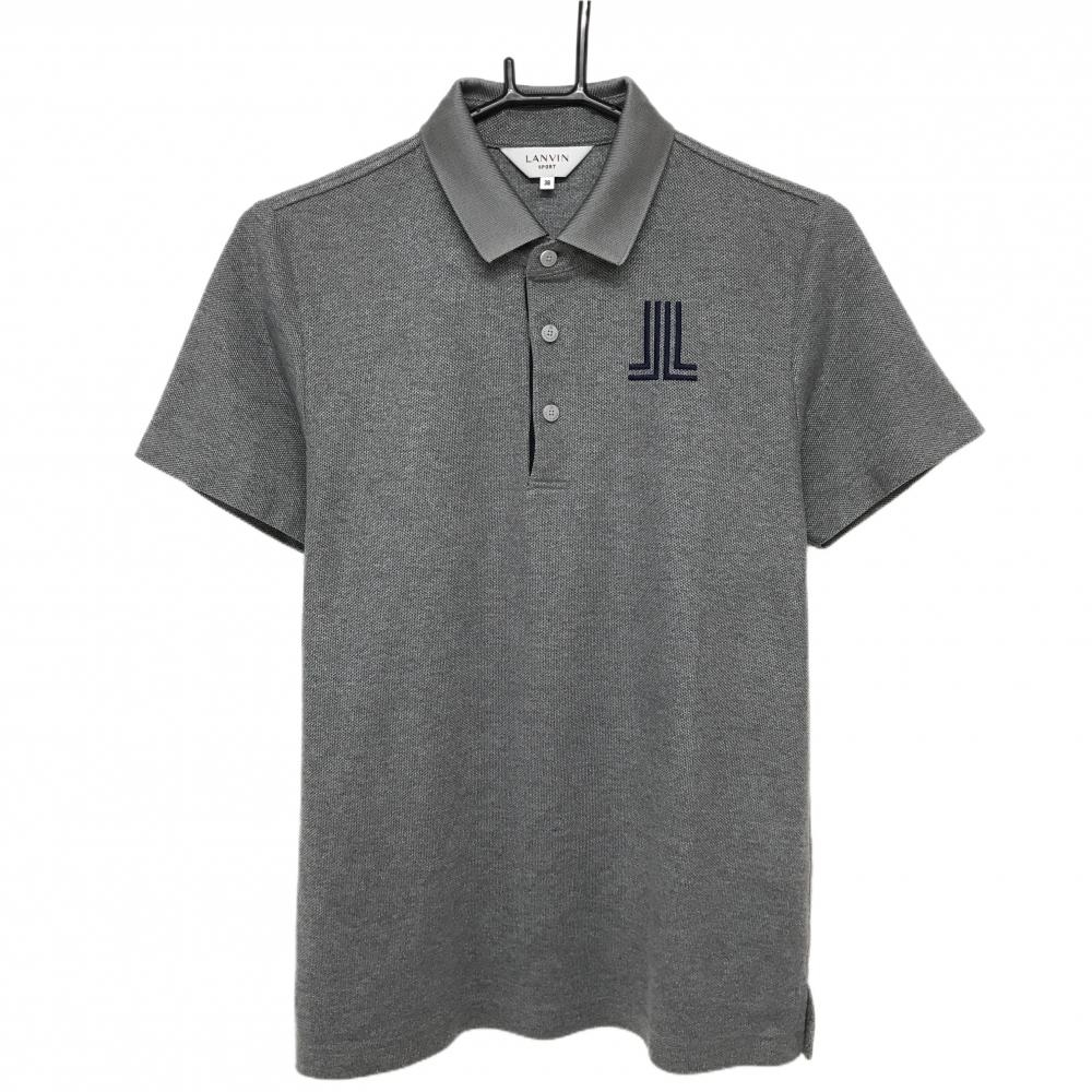 【超美品】ランバンスポール 半袖ポロシャツ グレー×ネイビー ロゴ刺しゅう メンズ 38(M) ゴルフウェア LANVIN SPORT