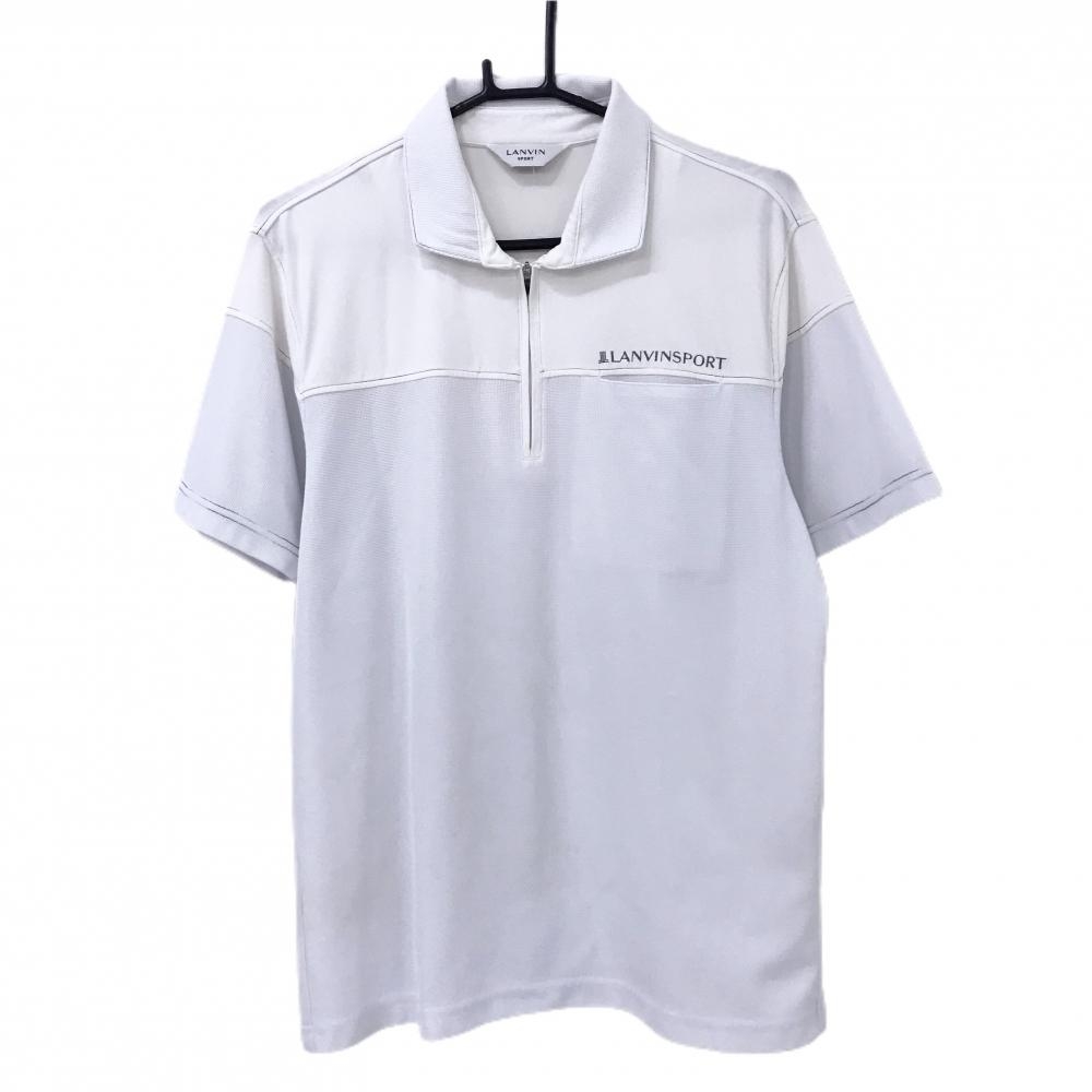 【美品】ランバンスポール 半袖ポロシャツ 白×アイボリー ハーフジップ 胸ポケット付  メンズ サイズ表記無し ゴルフウェア LANVIN SPORT