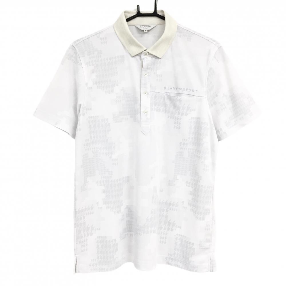 ランバンスポール 半袖ポロシャツ ライトグレー×白 千鳥格子 襟異素材 胸ポケット付 メンズ 40(L) ゴルフウェア LANVIN SPORT