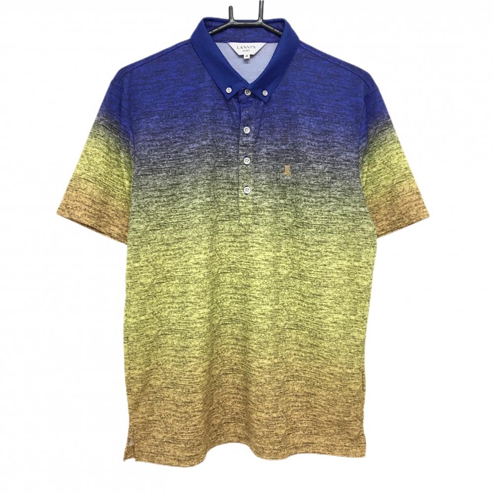 【超美品】ランバンスポール 半袖ポロシャツ イエロー×ブルー×オレンジ 総柄  メンズ 40(L) ゴルフウェア LANVIN SPORT