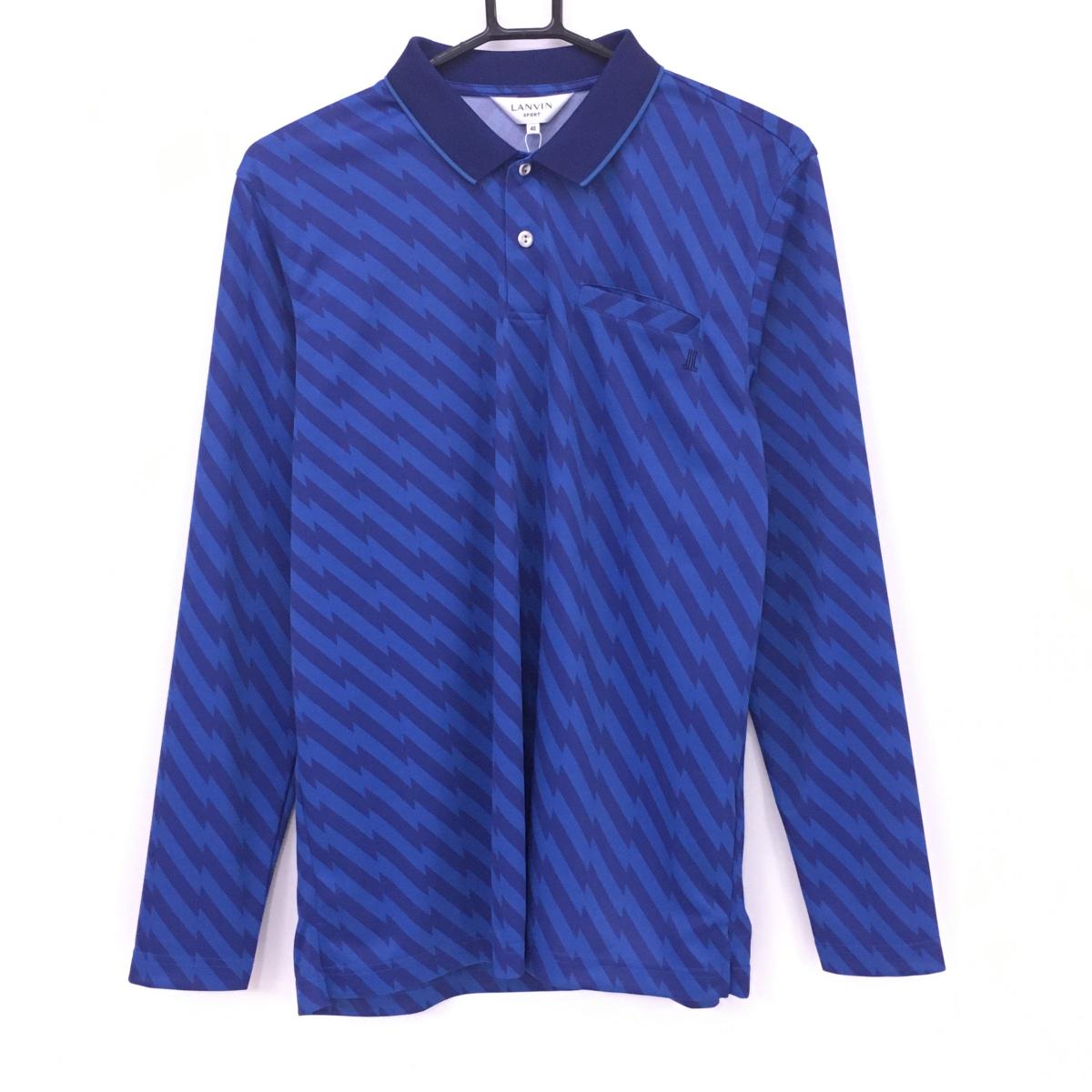 【新品】ランバンスポール 長袖ポロシャツ ブルー系×ネイビー  メンズ 40(L) ゴルフウェア LANVIN SPORT
