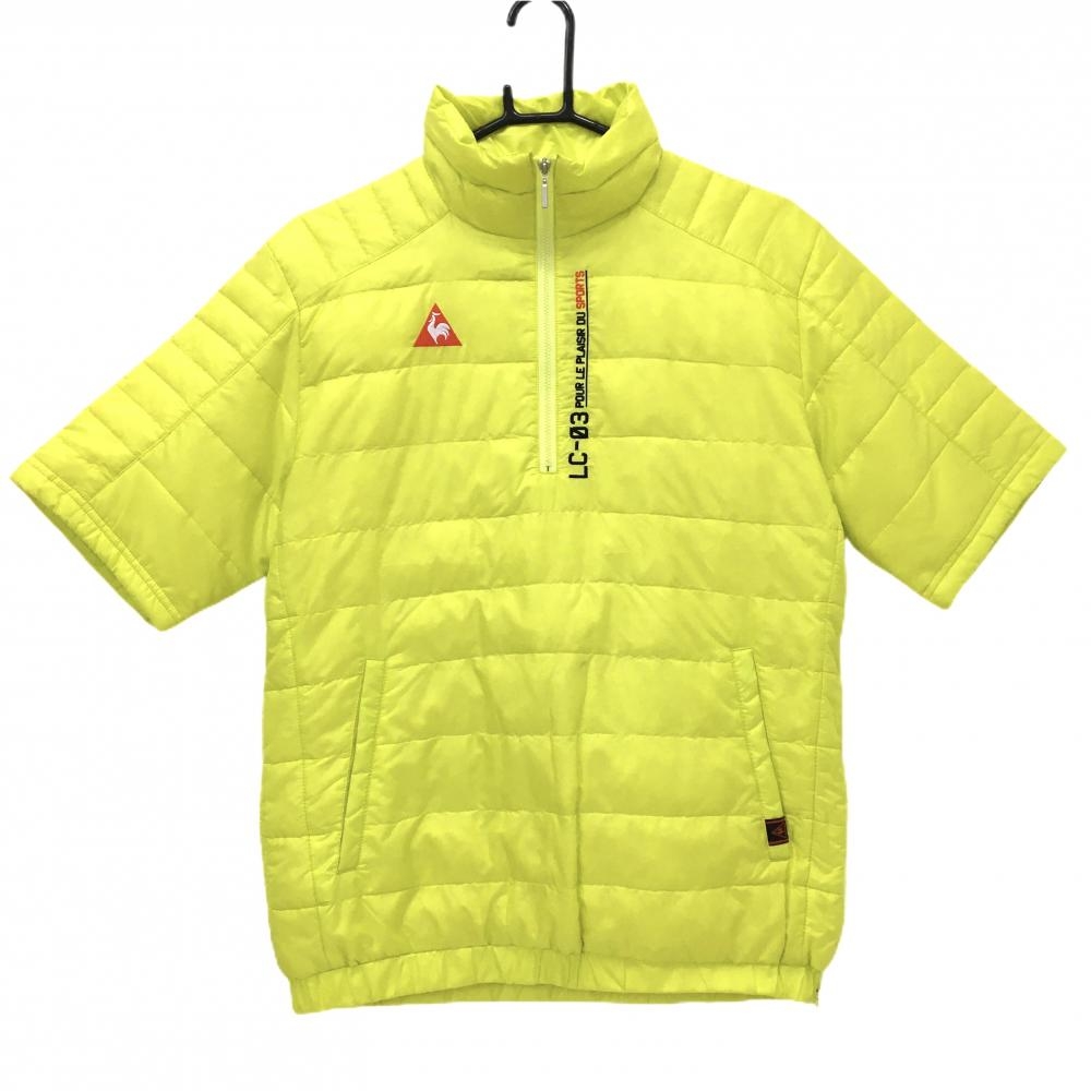 【美品】ルコックゴルフ 半袖ダウンブルゾン イエロー×黒レッド ハーフジップ ロゴ刺しゅう メンズ M ゴルフウェア le coq sportif