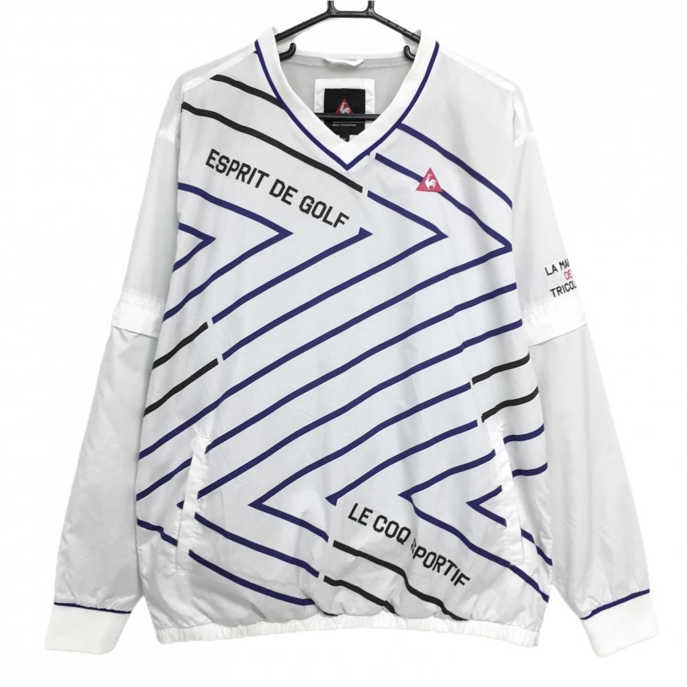 ルコックゴルフ 2WAYスニード 白×パープルネイビー 前身頃総柄 裏地メッシュ 袖着脱可 メンズ LL ゴルフウェア le coq sportif
