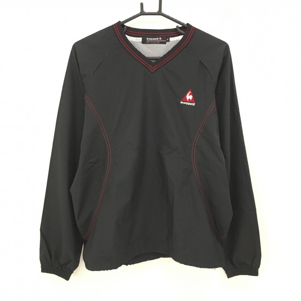 【超美品】ルコックゴルフ スニード 黒×レッド Vネック ロゴ刺しゅう 裏地メッシュ 裾ドローコード メンズ M ゴルフウェア le coq sportif
