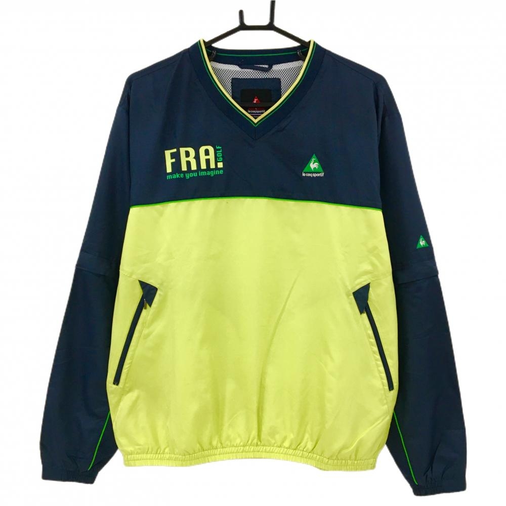 ルコックゴルフ 2WAYスニード イエロー×ネイビー 裏地メッシュ Vネック ブルゾン メンズ L ゴルフウェア le coq sportif