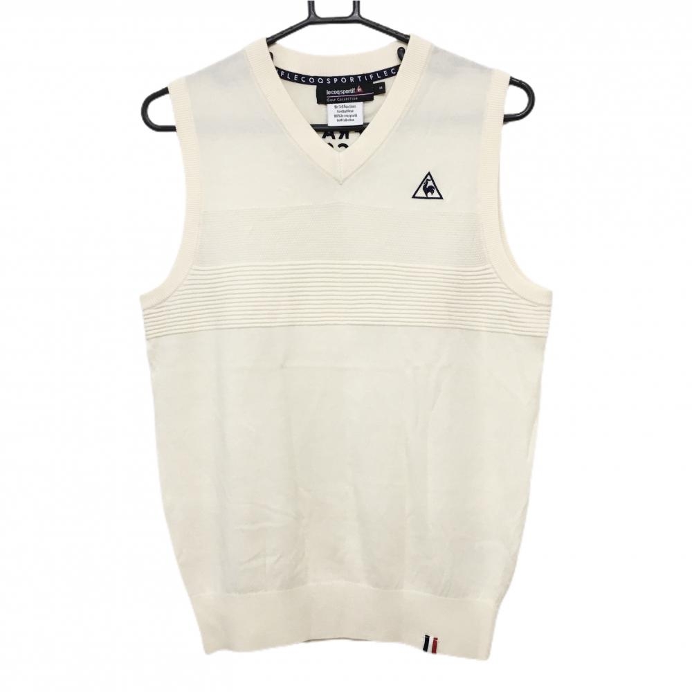 【超美品】ルコックゴルフ ニットベスト アイボリー Vネック ロゴ刺しゅう メンズ M ゴルフウェア le coq sportif