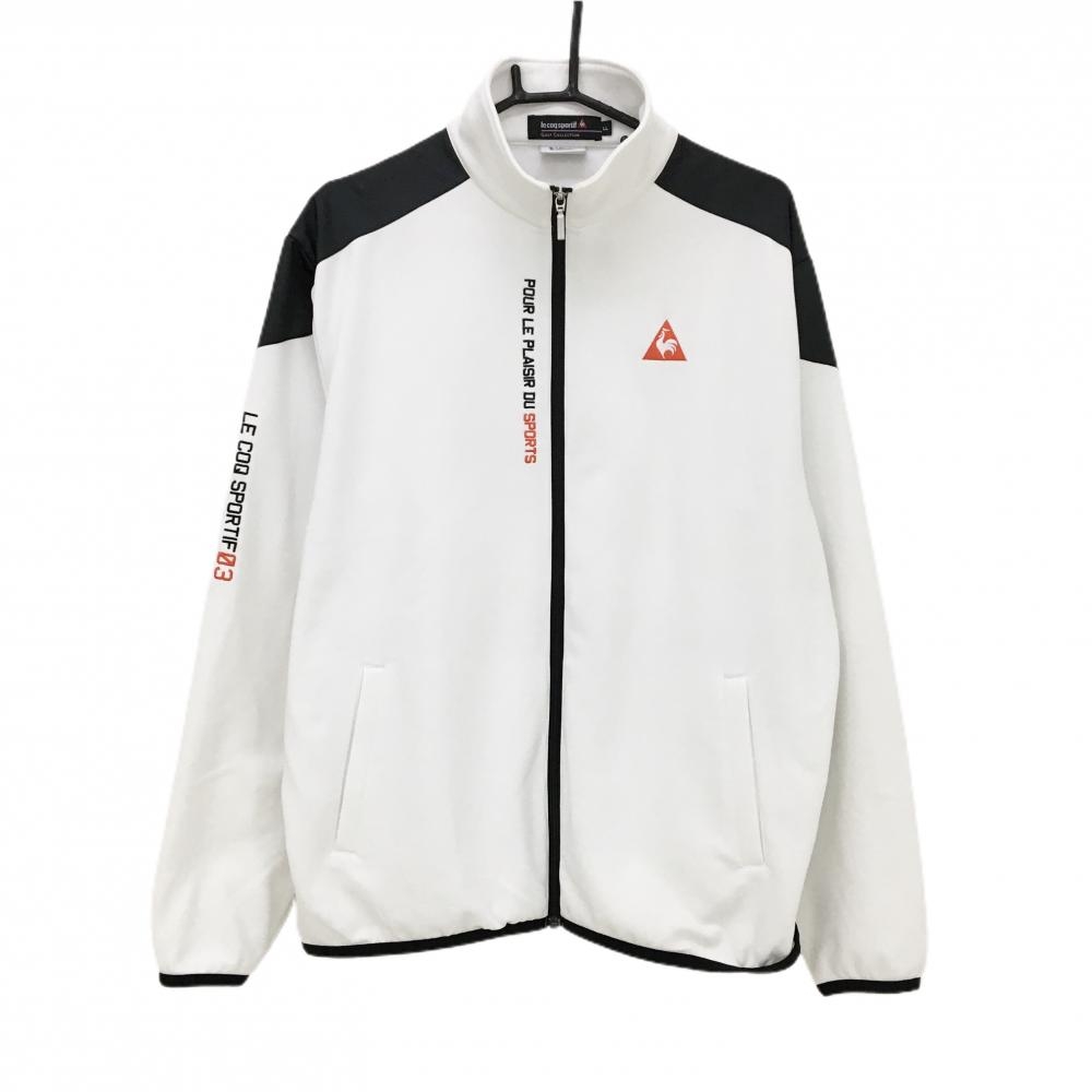 ルコック ジャケットブルゾン 白×黒 バイカラー 裏起毛 胸・袖刺しゅう  メンズ LL ゴルフウェア le coq sportif