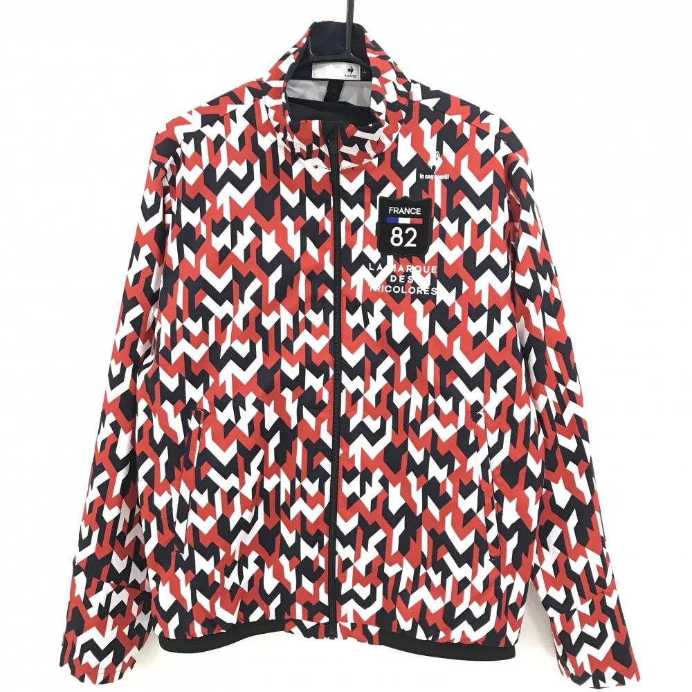 【超美品】ルコックゴルフ 3WAYジャケット レッド×ネイビー 総柄 中綿ベスト メンズ LL ゴルフウェア le coq sportif