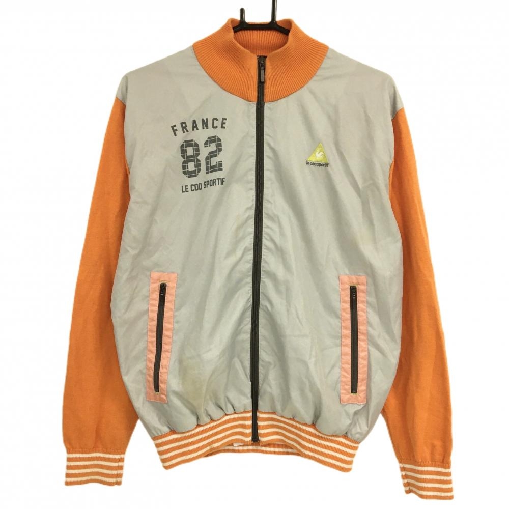 ルコックゴルフ 異素材ジャケット ライトグレー×オレンジ 袖・後ニット  メンズ L ゴルフウェア le coq sportif