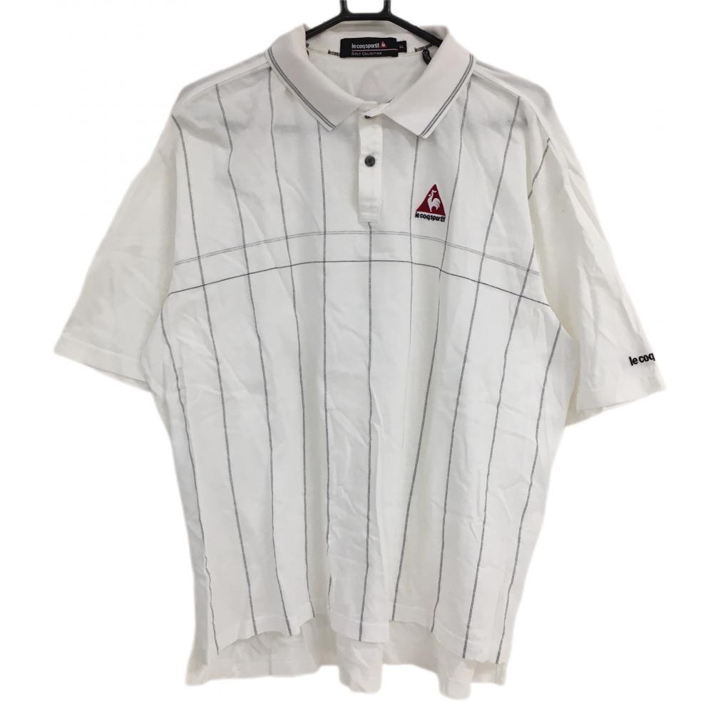 ルコック 半袖ポロシャツ 白×黒 ストライプ コットン100％ メンズ LL ゴルフウェア le coq sportif 画像