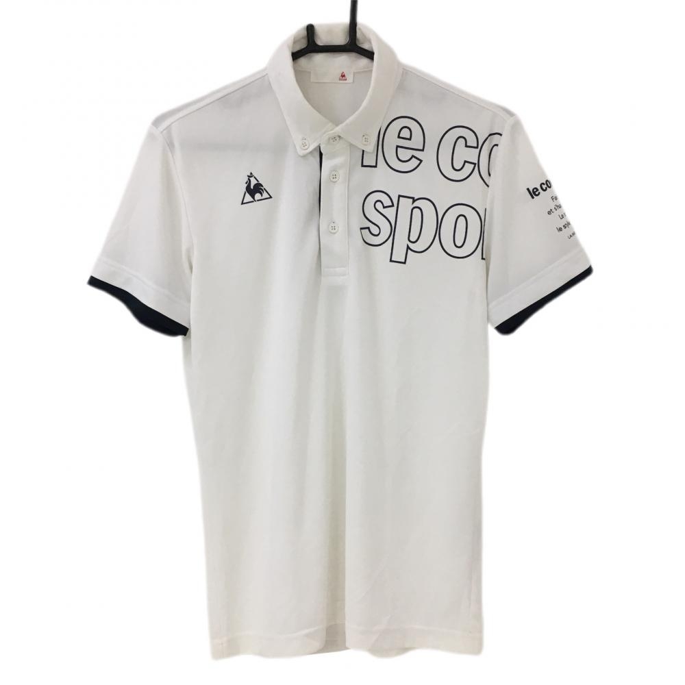 ルコック 半袖ポロシャツ 白×ネイビー ビッグプリント  メンズ M ゴルフウェア le coq sportif
