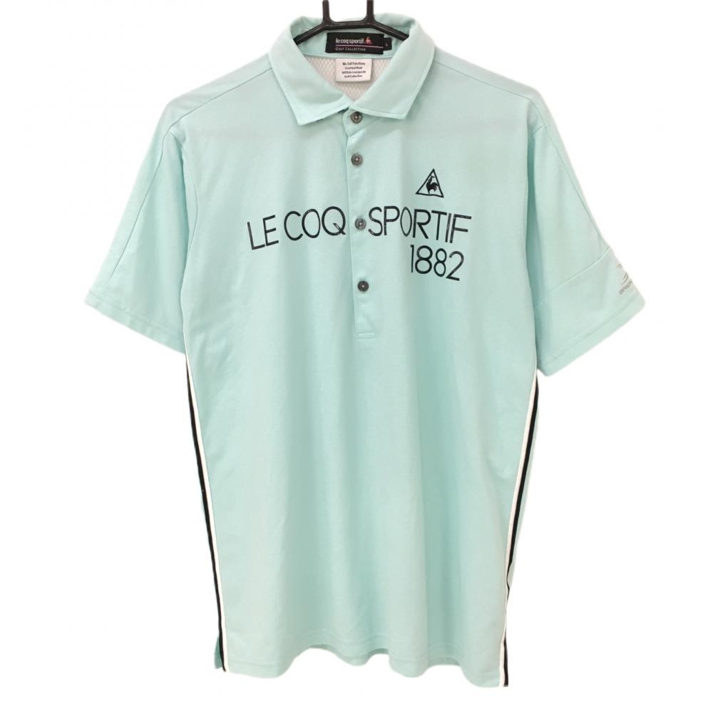 ルコック 半袖ポロシャツ ミントグリー×黒 襟裏ボーダー サイドライン  メンズ L ゴルフウェア le coq sportif