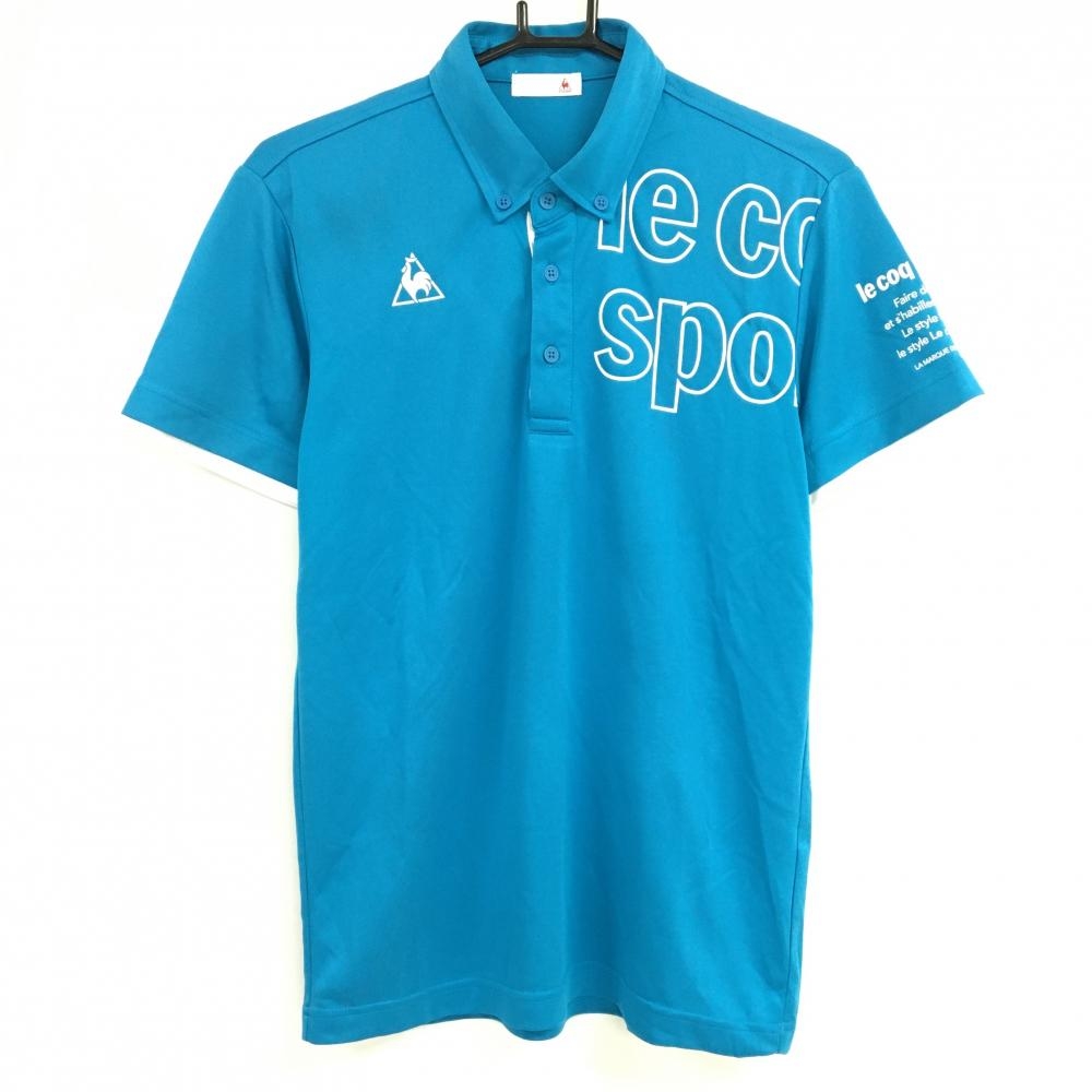 ルコック 半袖ポロシャツ ライトブルー×白 ロゴプリント メンズ M ゴルフウェア le coq sportif