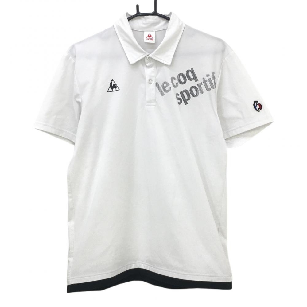 ルコック 半袖ポロシャツ 白×黒 ロゴプリント 袖ワッペン メンズ O ゴルフウェア le coq sportif