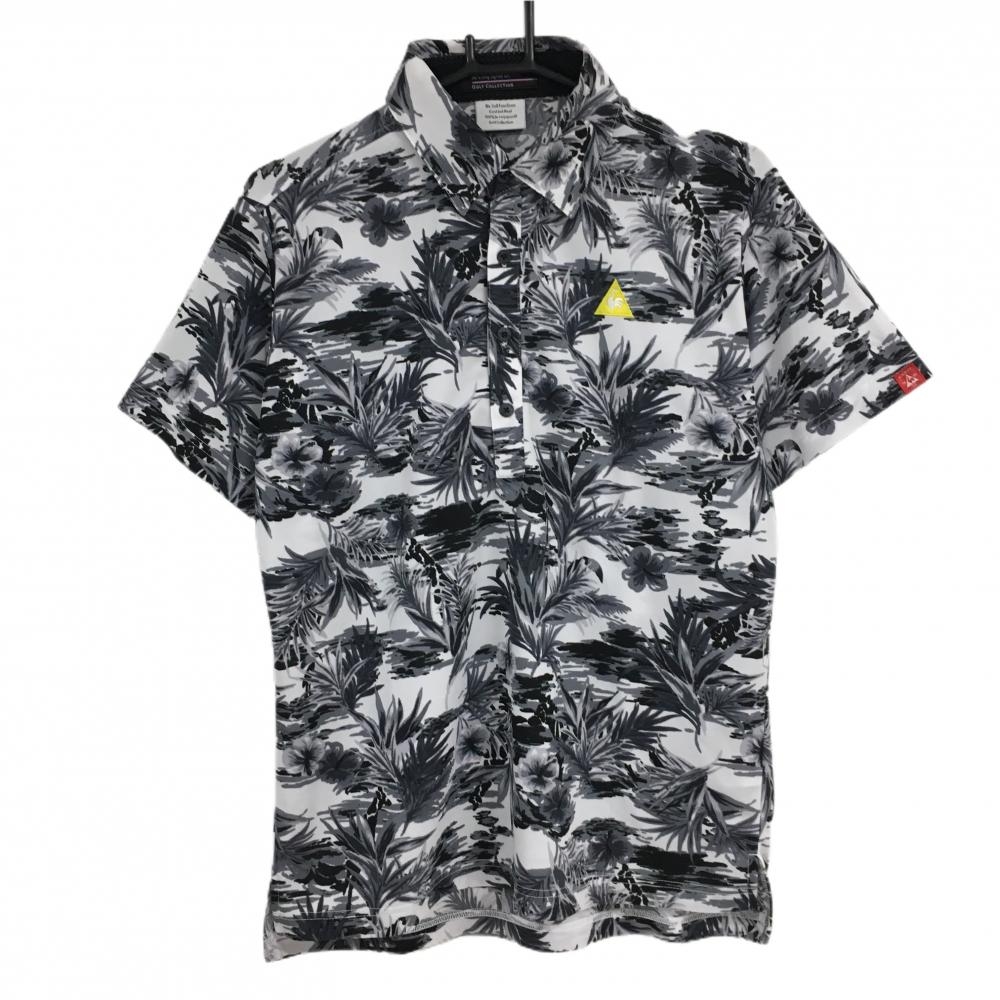 【超美品】ルコック 半袖ポロシャツ 白×黒 リーフ柄  メンズ L ゴルフウェア le coq sportif