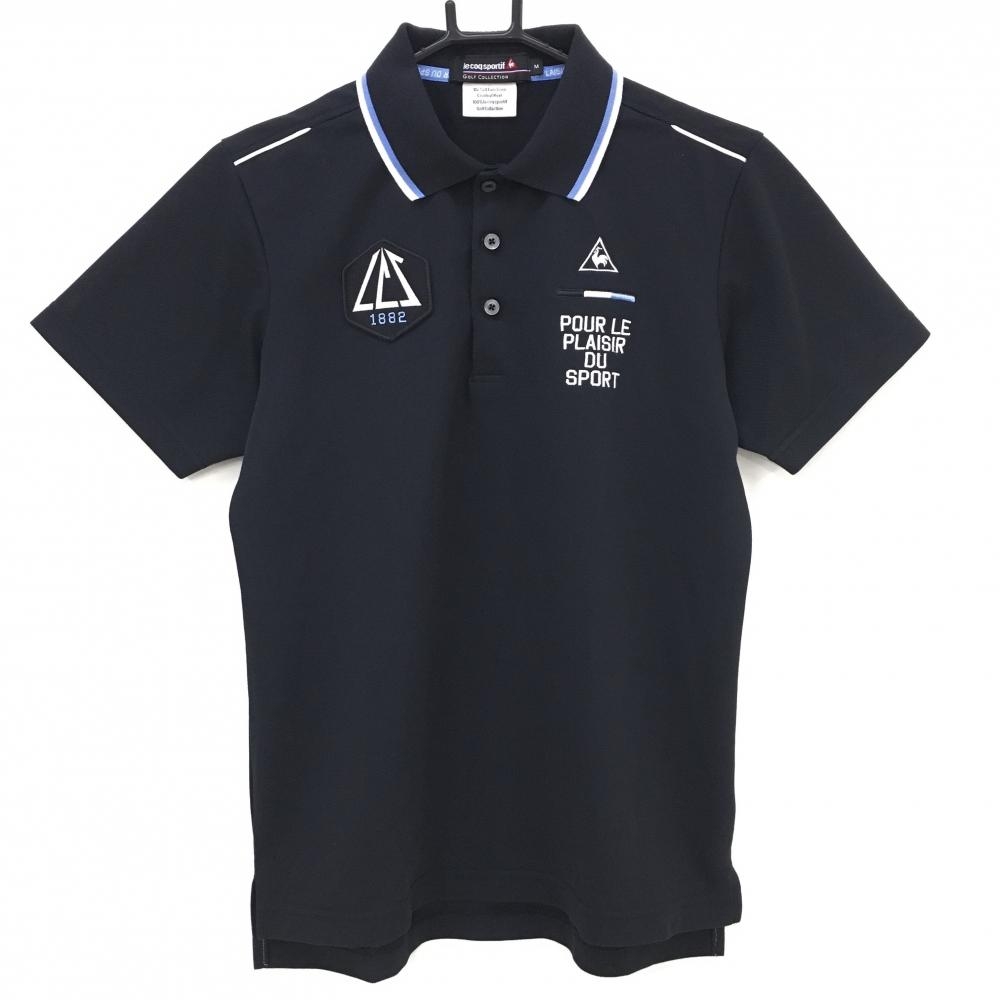 ルコック 半袖ポロシャツ 黒 ロゴ刺しゅう 襟ライン メンズ M ゴルフウェア le coq sportif