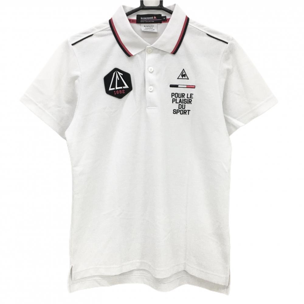 ルコック 半袖ポロシャツ 白×黒 ロゴ刺しゅう 襟ライン メンズ M ゴルフウェア le coq sportif