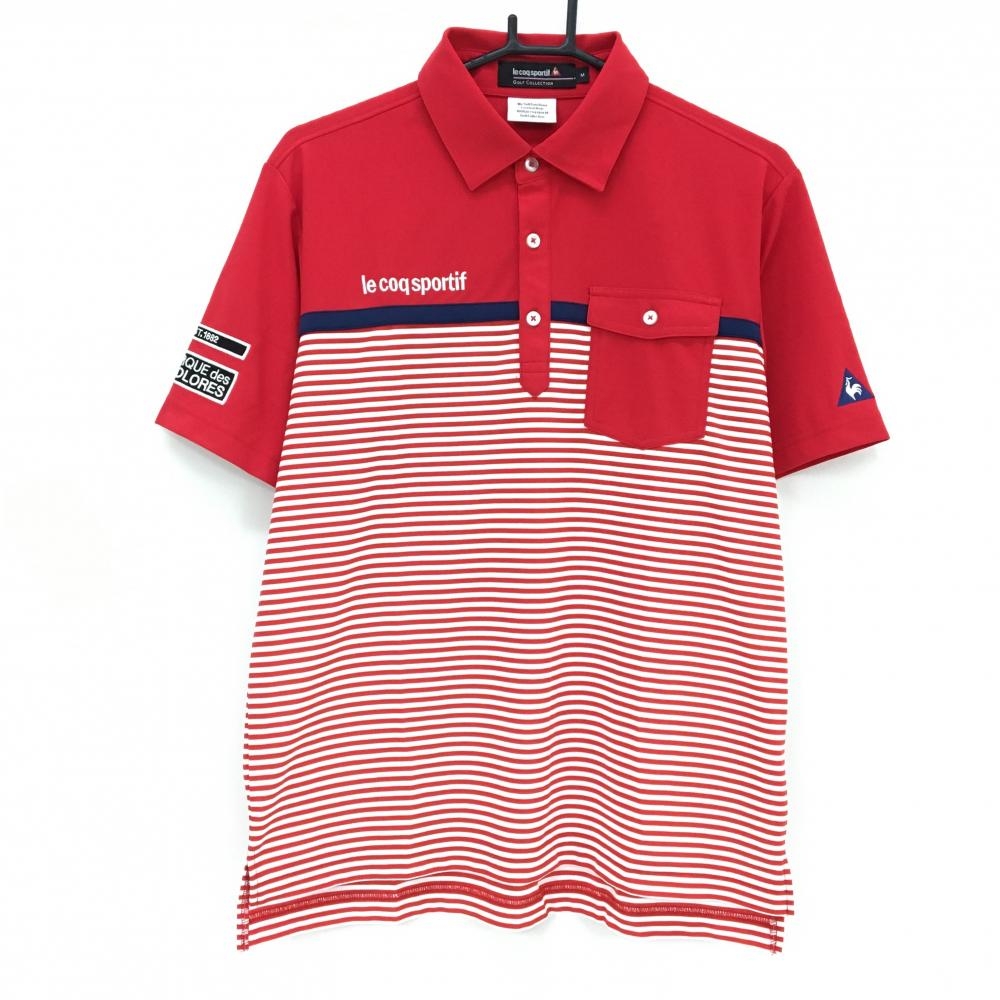 【超美品】ルコックゴルフ 半袖ポロシャツ レッド×白 一部ボーダー メンズ M ゴルフウェア le coq sportif